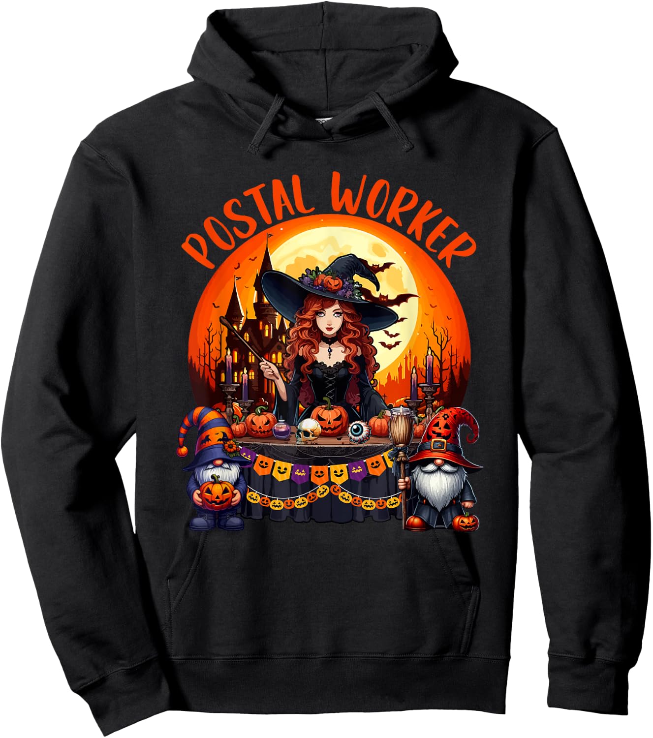 Postal Worker Job Costume Witch Horror Gnomes Halloween Moon Hoodie - Hoodie | Black