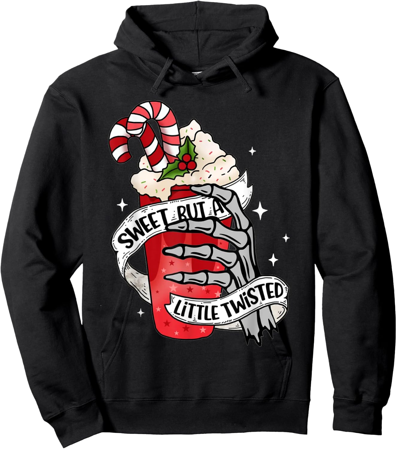 Funny Christmas Candy Cane Sweet But Twisted Skeleton Latte Hoodie - Hoodie | Black
