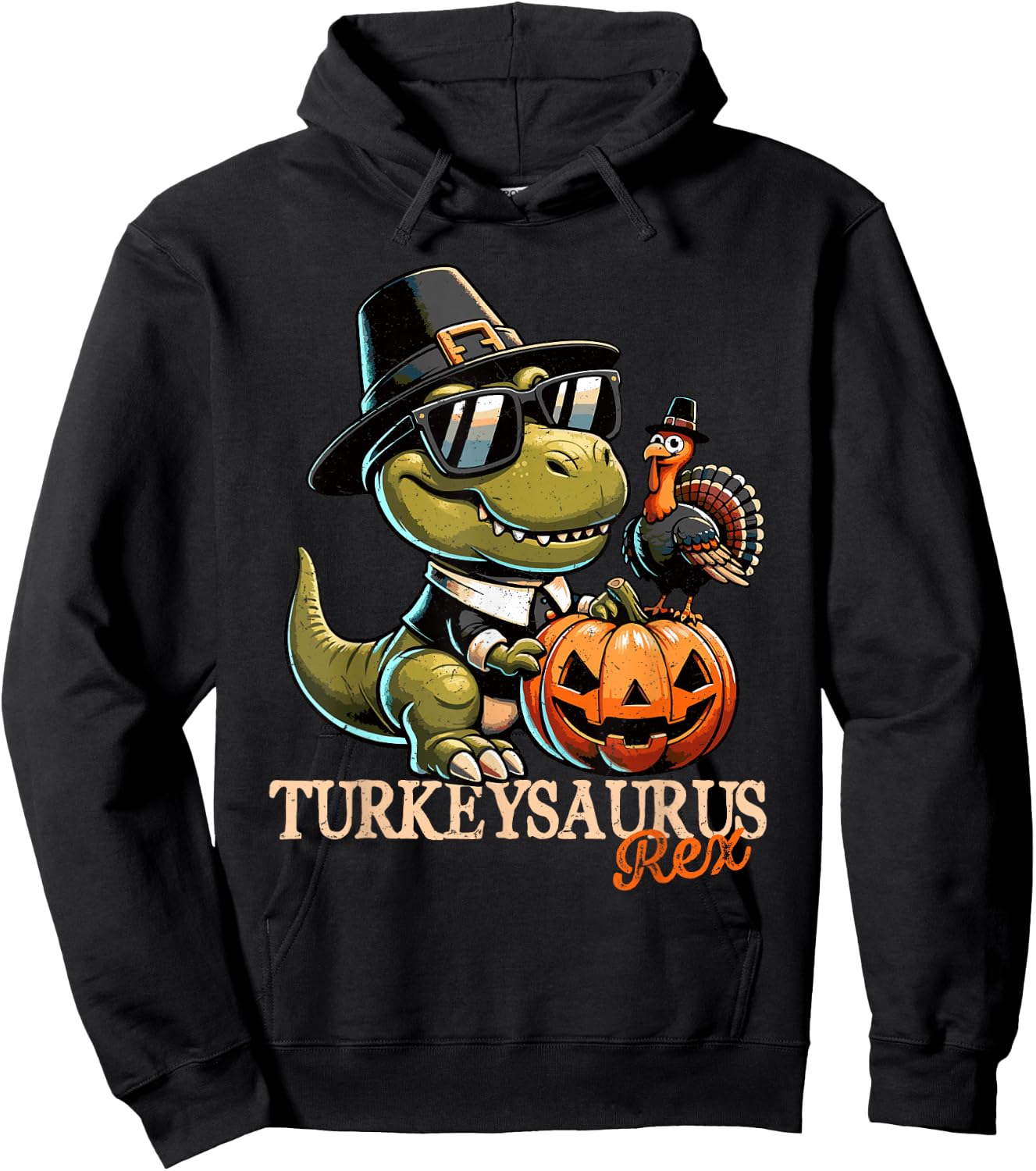 Dinosaur Thanksgiving Outfit Fall Boys Kids Toddler Turkey Hoodie - Hoodie | Black