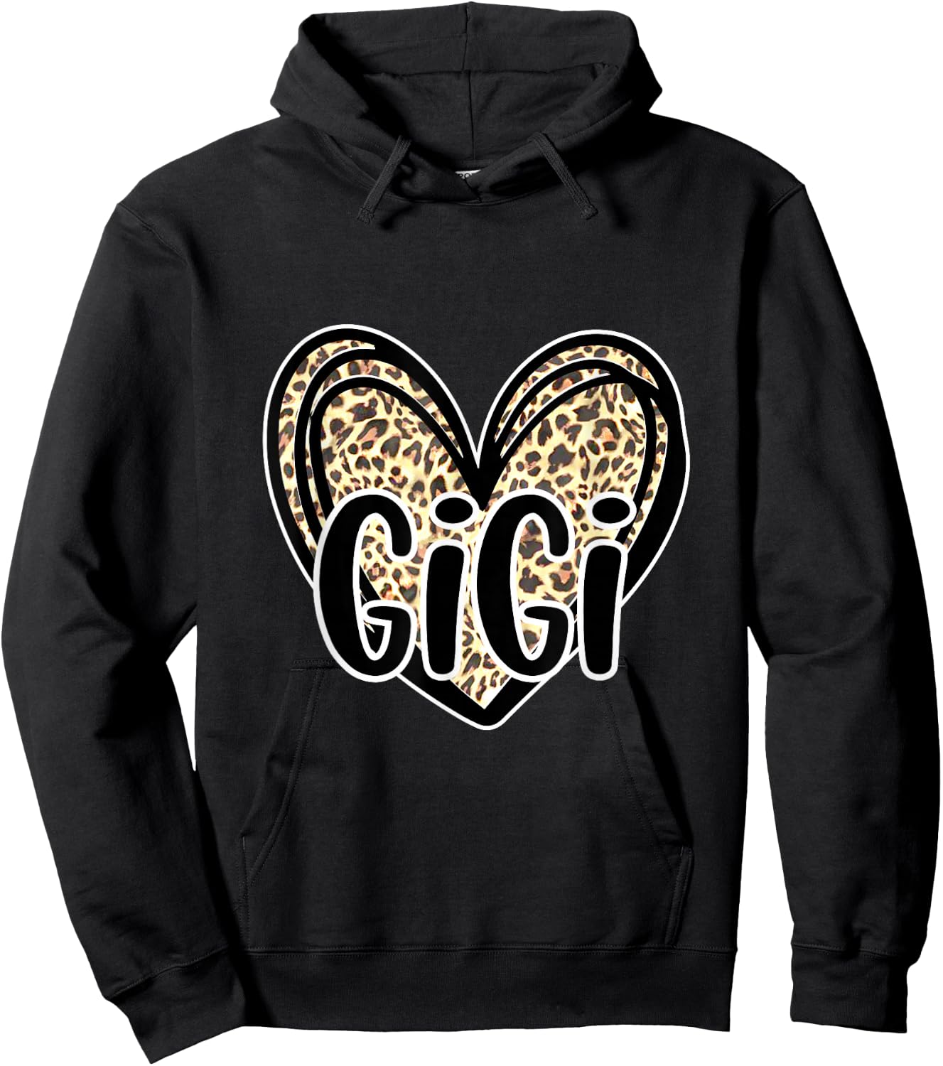Cute Gigi, Women's Leopard Cheetah Print Heart Grandmother Hoodie - Hoodie | Black
