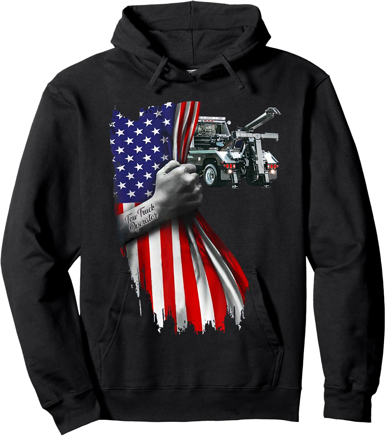Tow Truck operator work American Flag For Tow Truck Driver Hoodie - Hoodie | Black