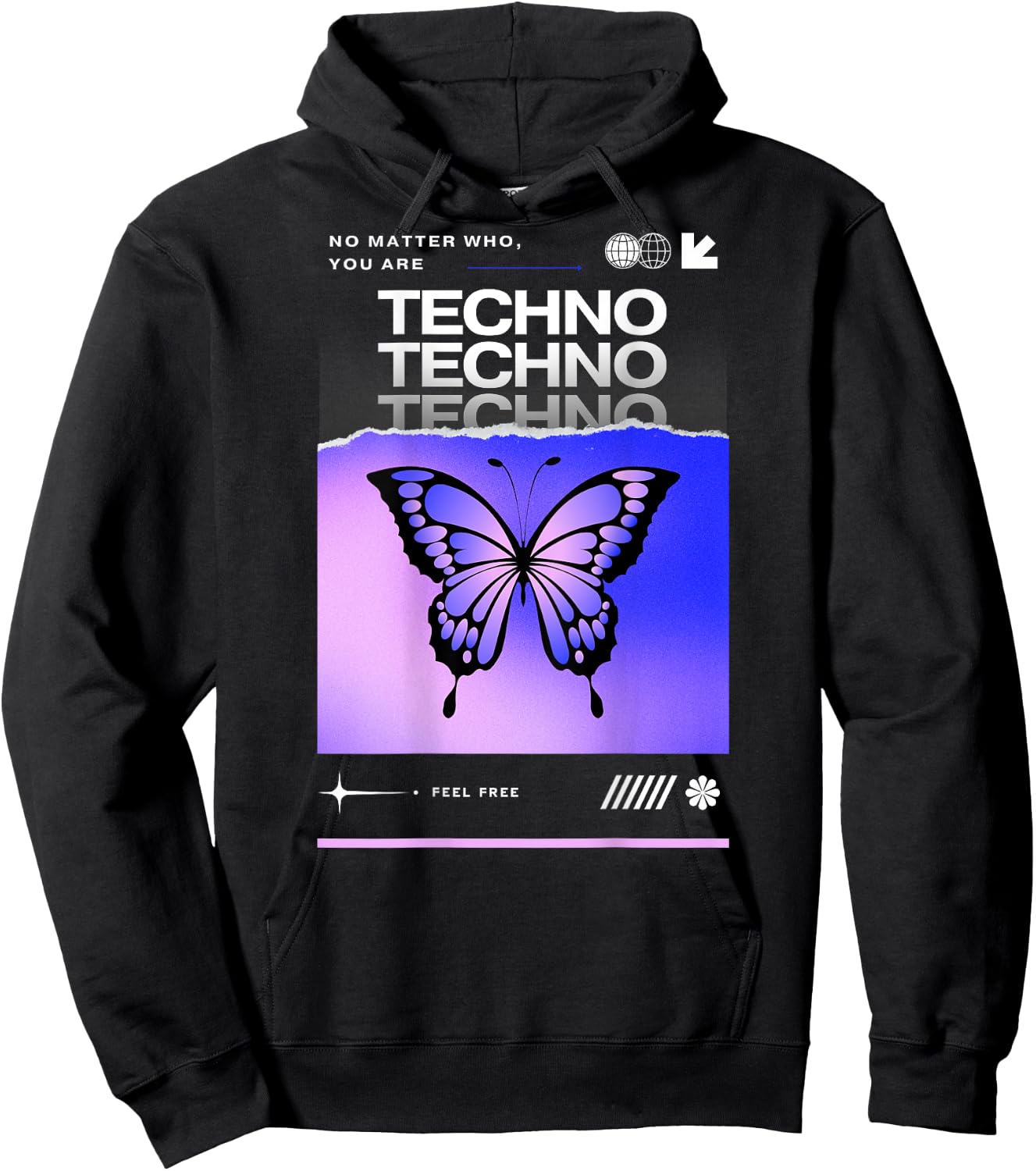 Techno Butterfly Rave Feel Freedom Trance Love Club Hoodie - Hoodie | Black