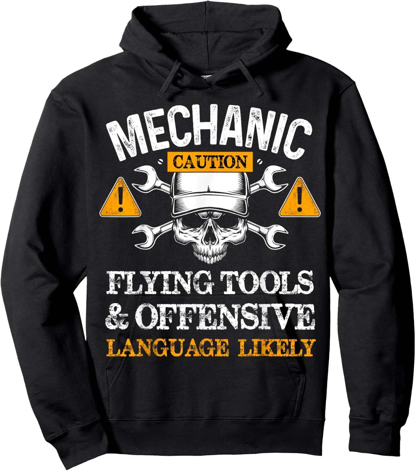 Funny Mechanic Caution Flying Tools And Offensive Language Hoodie - Hoodie | Black