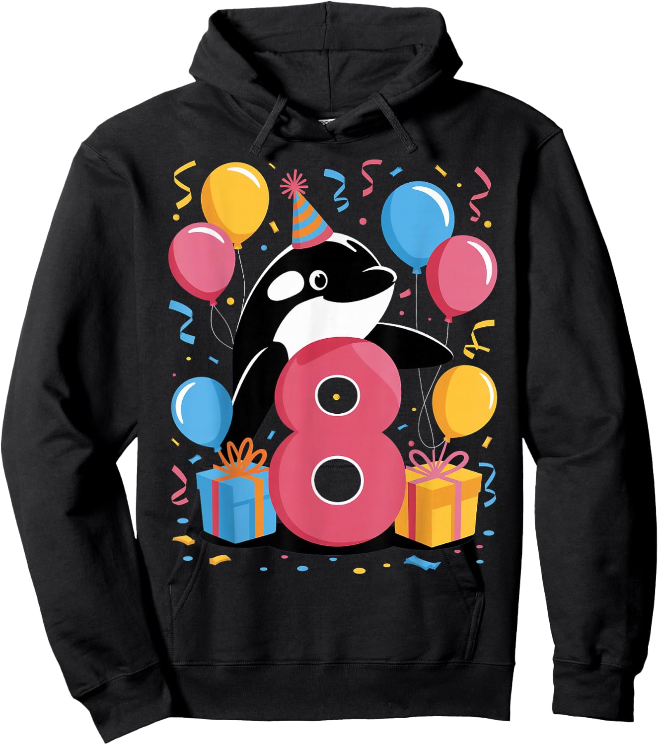 Orca 8th birthday for boy girl 8 years old eighth eight Orca Hoodie - Hoodie | Black