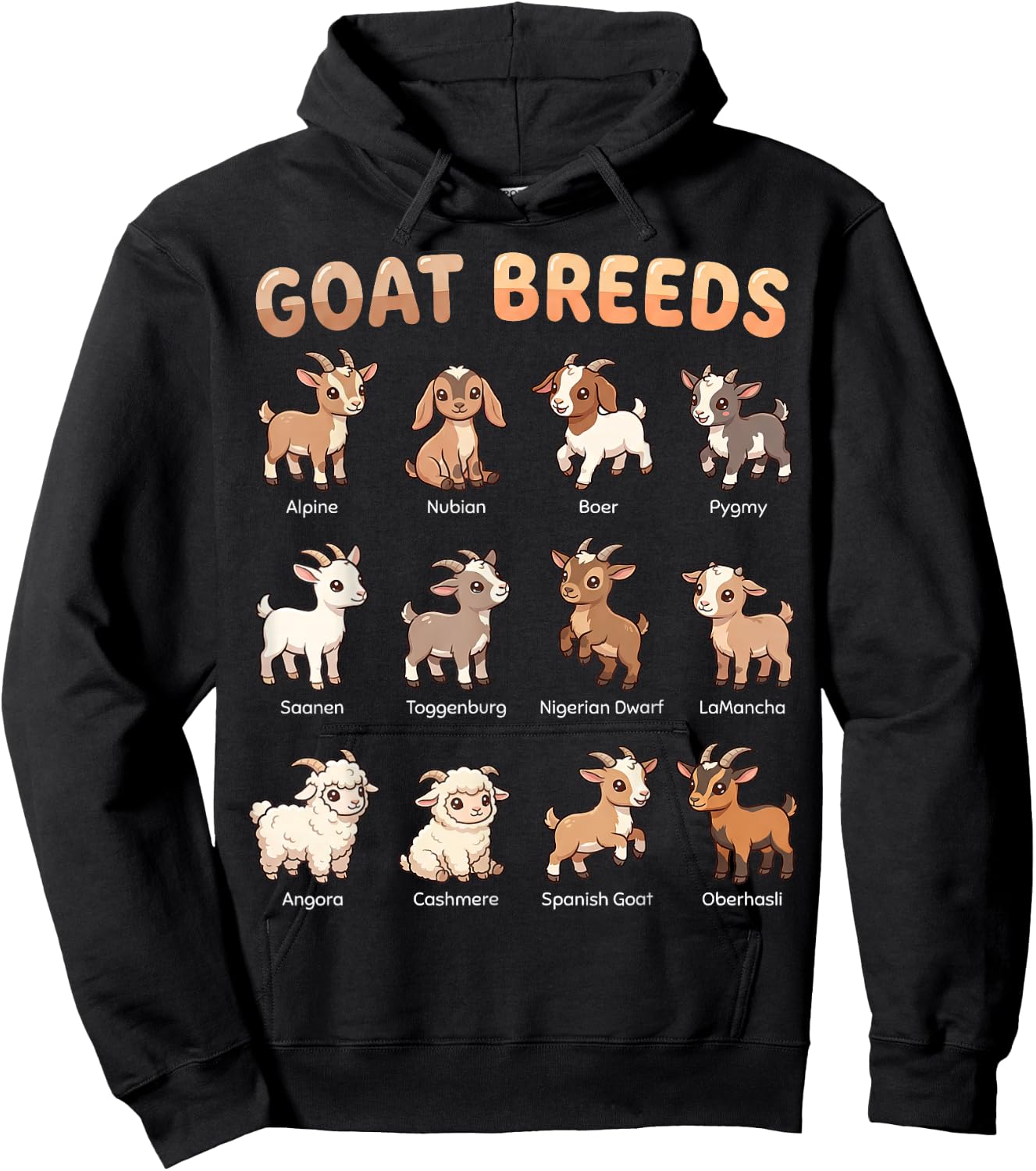 Goat Breeds for Kids Farm Animals Learning Chart Hoodie - Hoodie | Black
