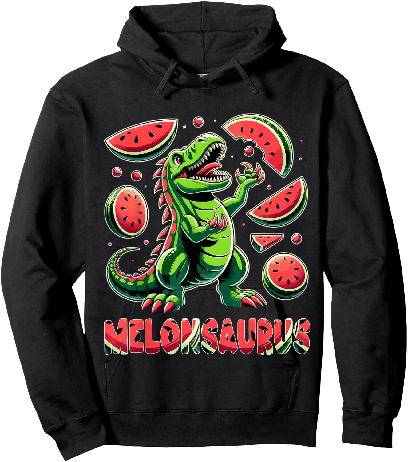 Melonsaurus Watermelon Dinosaur Summer Tropical Vacation Hoodie - Hoodie | Black