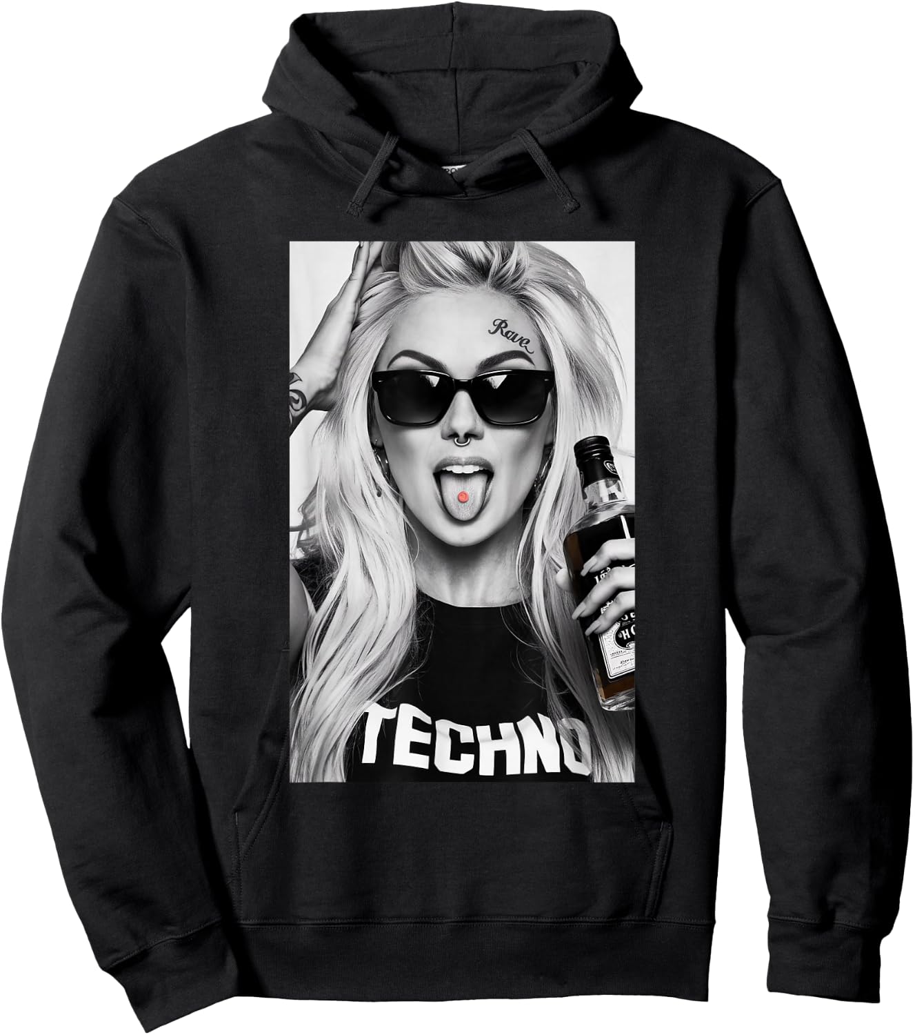 Blonde Techno Girl | Rave, Festival, Techno , black Hoodie - Hoodie | Black