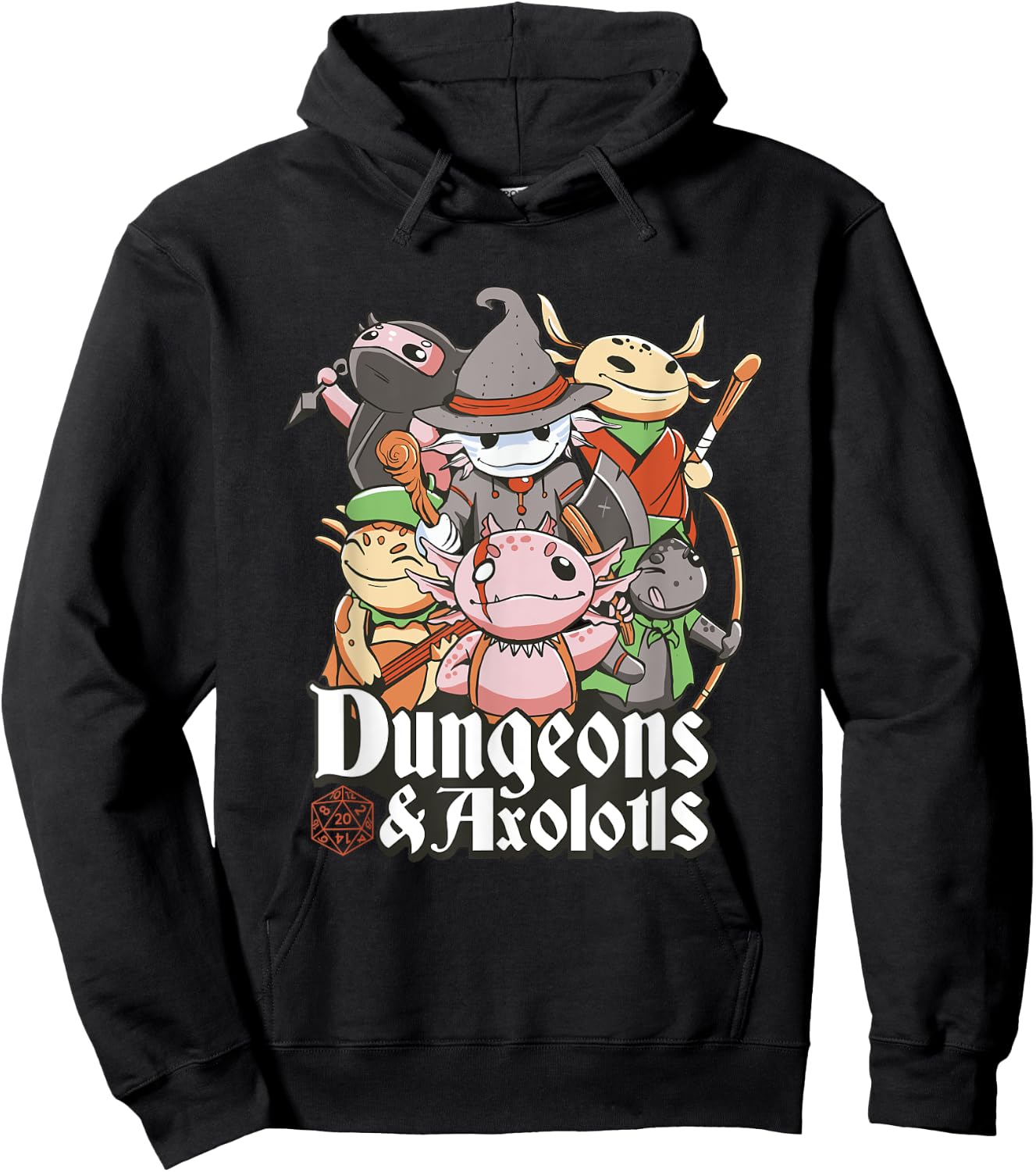 Funny Dungeon Axolotl Wizards And Warriors Medieval D20 Dice Hoodie - Hoodie | Black