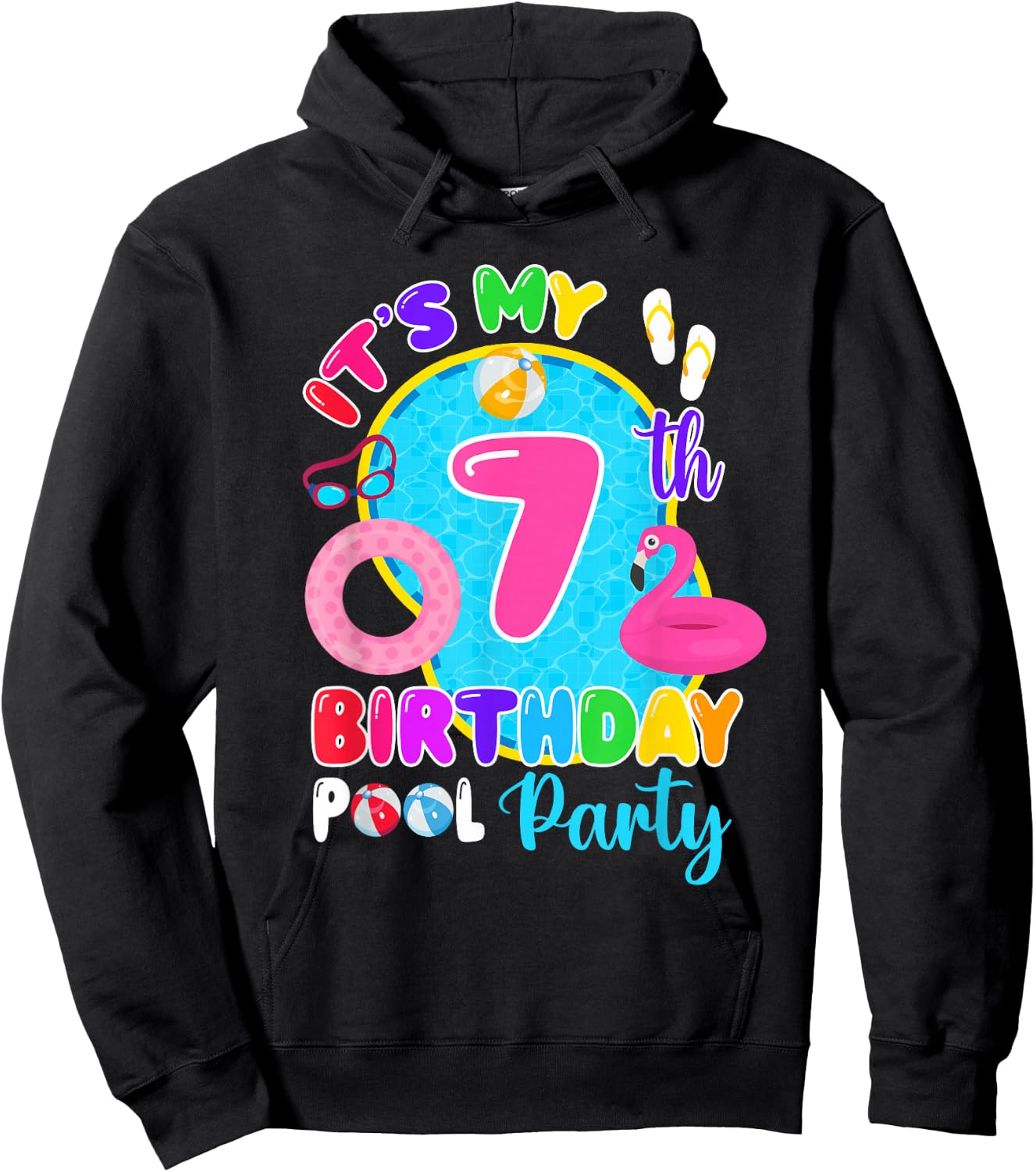 It's My 7th Birthday Summer Pool Party 7 Years Old Hoodie - Hoodie | Black