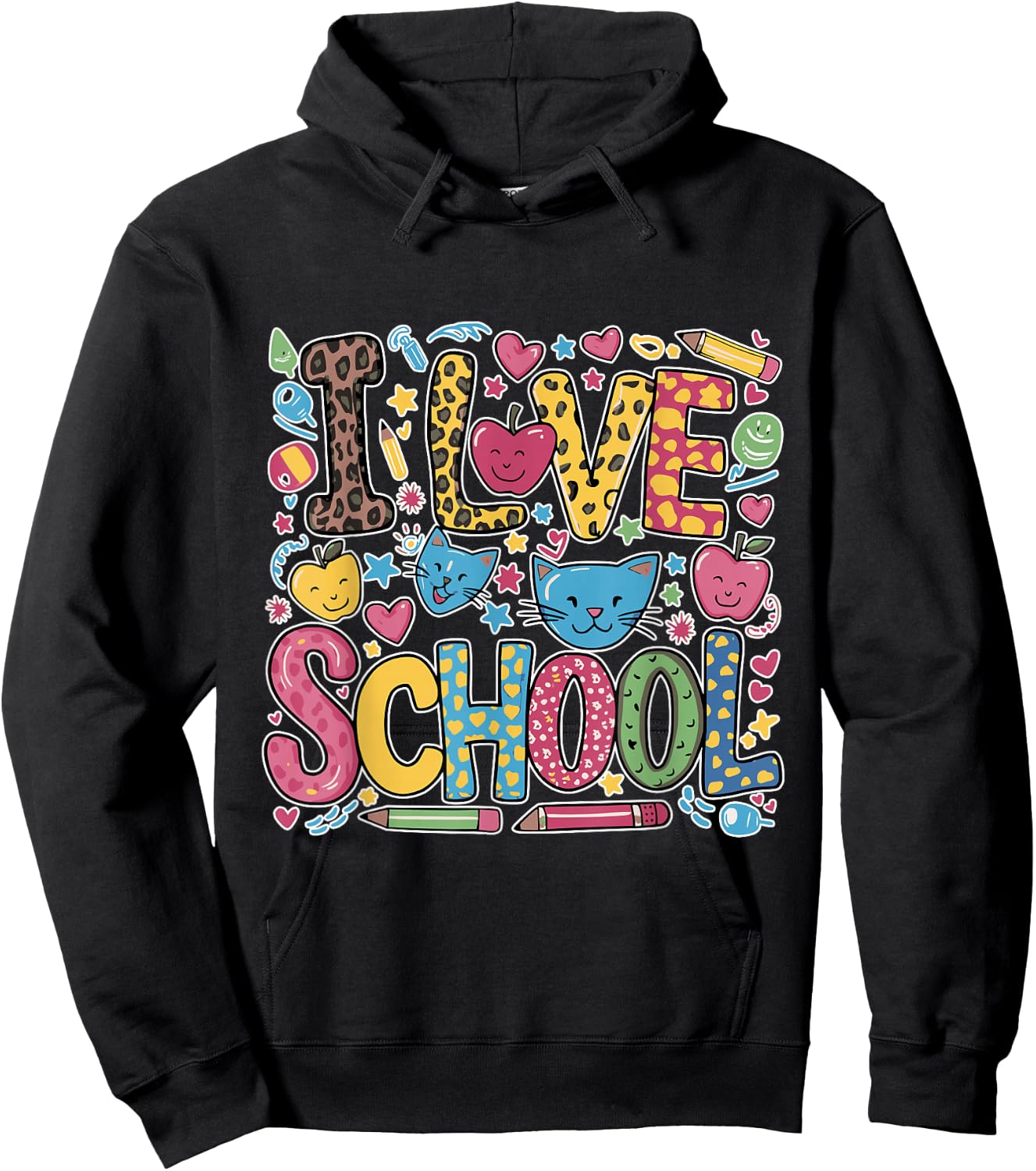 I Love School - Fun and Playful Kids Teachers Hoodie - Hoodie | Black