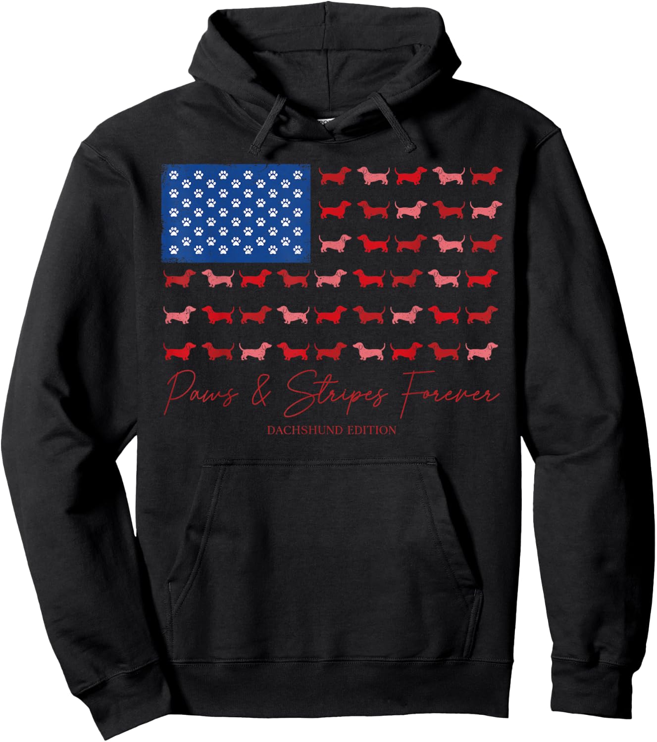Paws and Stripes Forever Dachshund 4th July Patriotic Flag Hoodie - Hoodie | Black