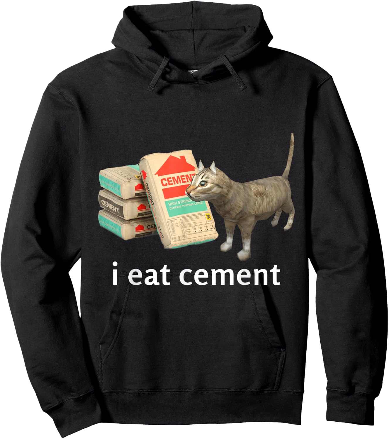 I Eat Cement Cat Shirt Kids Funny Dank Cat Meme Hoodie - Hoodie | Black