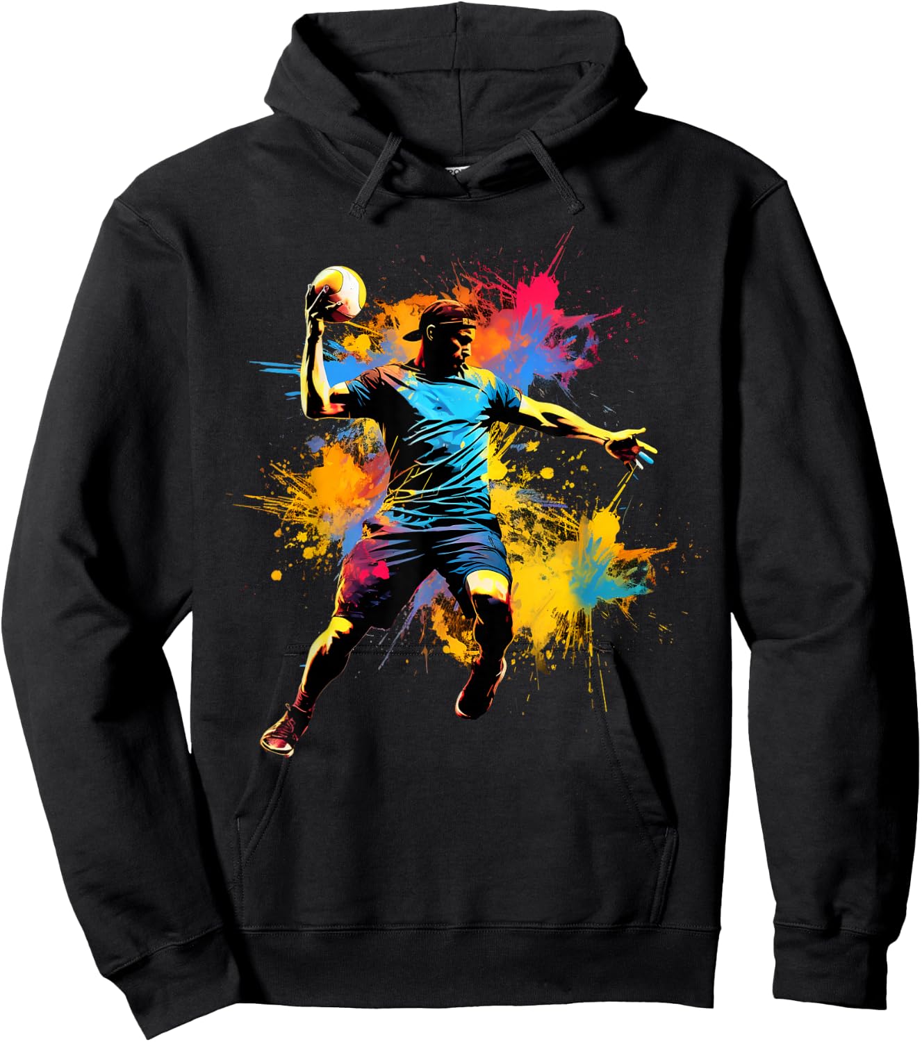 Colourful Handball Player Boy on Men's Handball , black Hoodie - Hoodie | Black