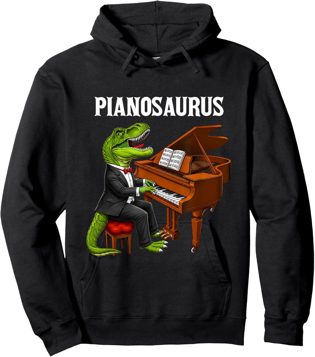 Pianosaurus Funny Piano Playing T-Rex Dinosaur Music Lover Hoodie - Hoodie | Black