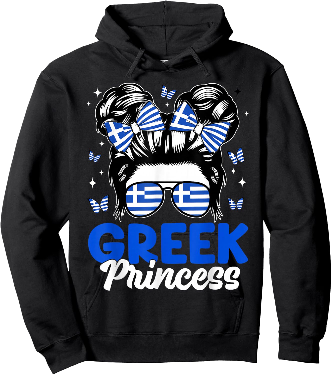 Greek Princess Greece Girl Cute Greek Bow Flag Women Kids Hoodie - Hoodie | Black