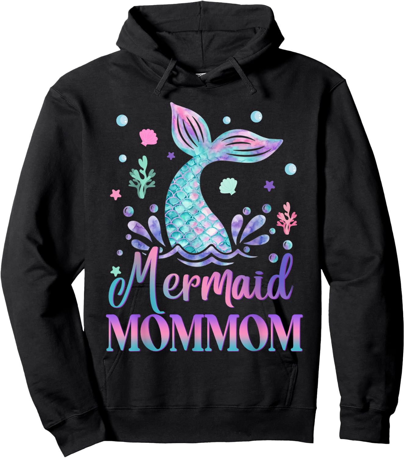 Birthday Mermaid Mommom Matching Family Bday Party Hoodie - Hoodie | Black