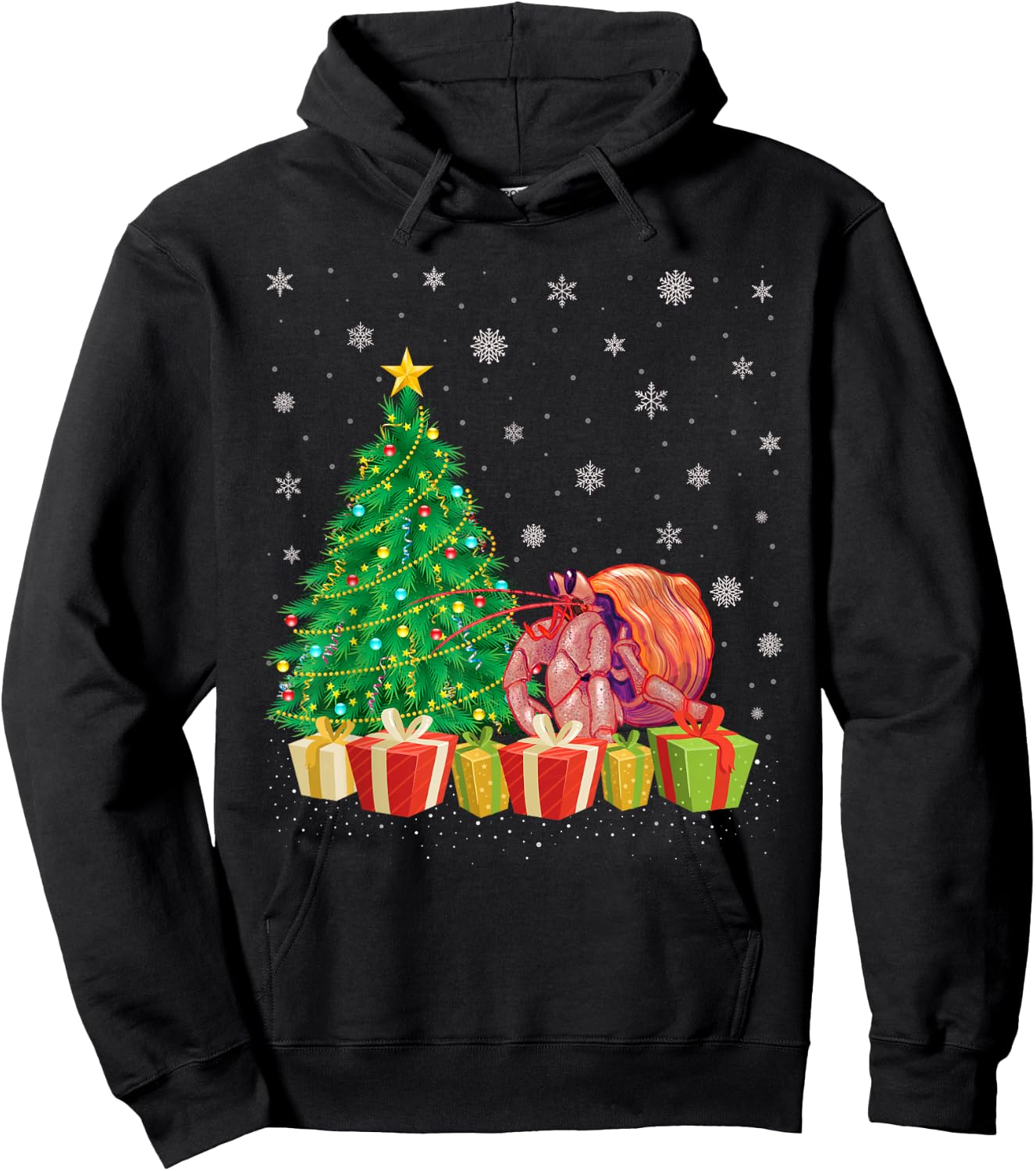 Xmas Tree Lighting Santa Hat Hermit Crab Christmas Hoodie - Hoodie | Black