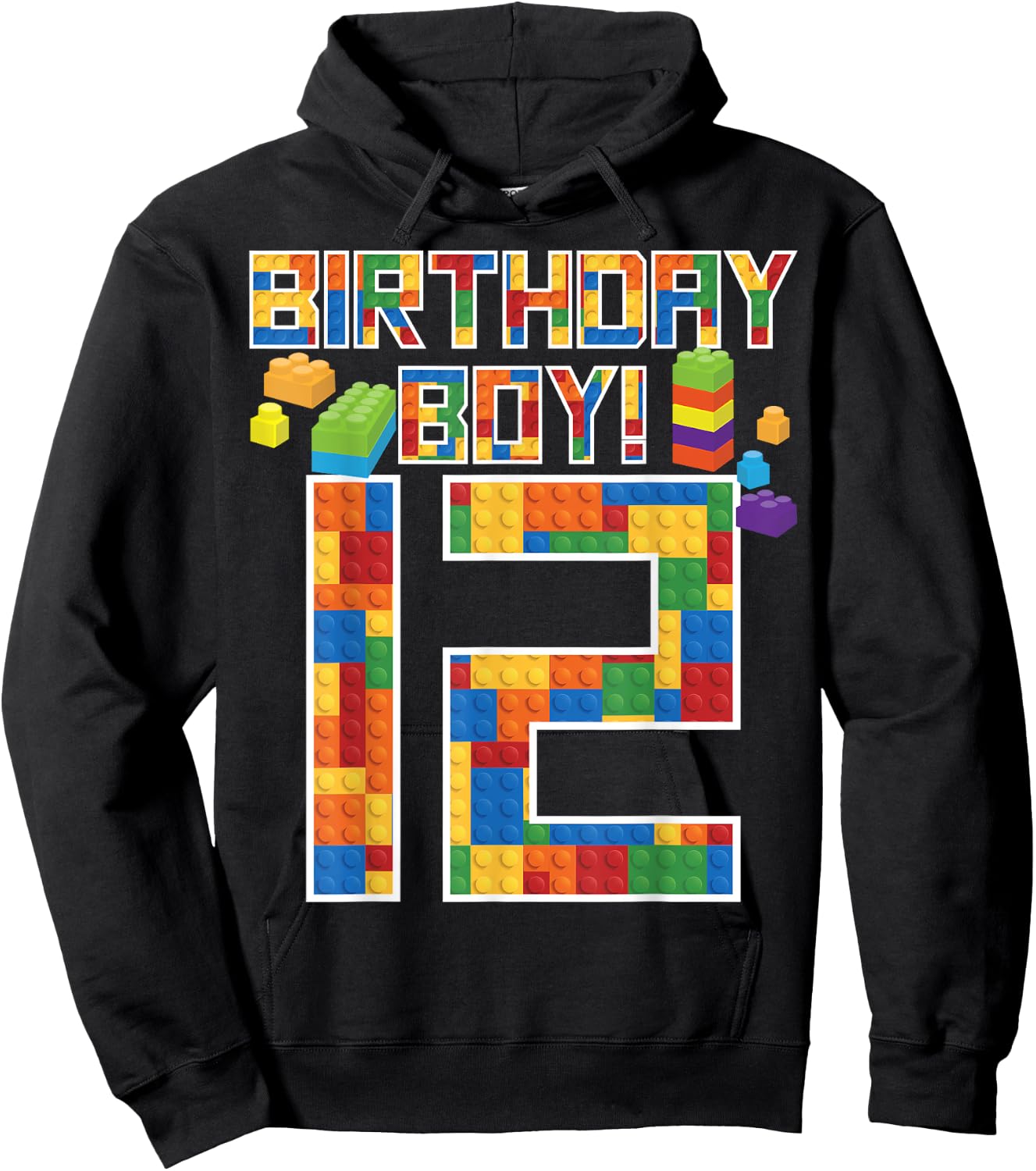 Cute 12th Birthday Gift 12 Years Old Block Building Boy Kid Hoodie - Hoodie | Black