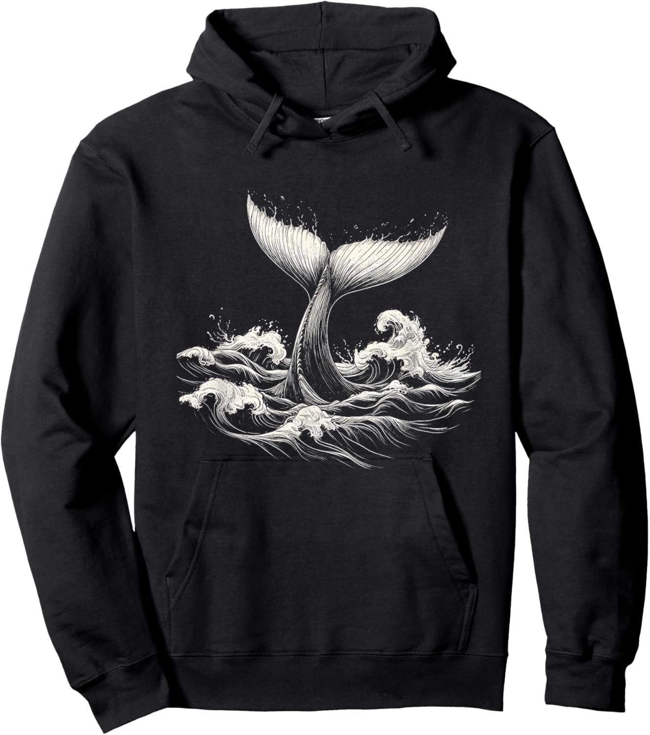 Whale Tail in Wave Graphic Design Hoodie - Hoodie | Black