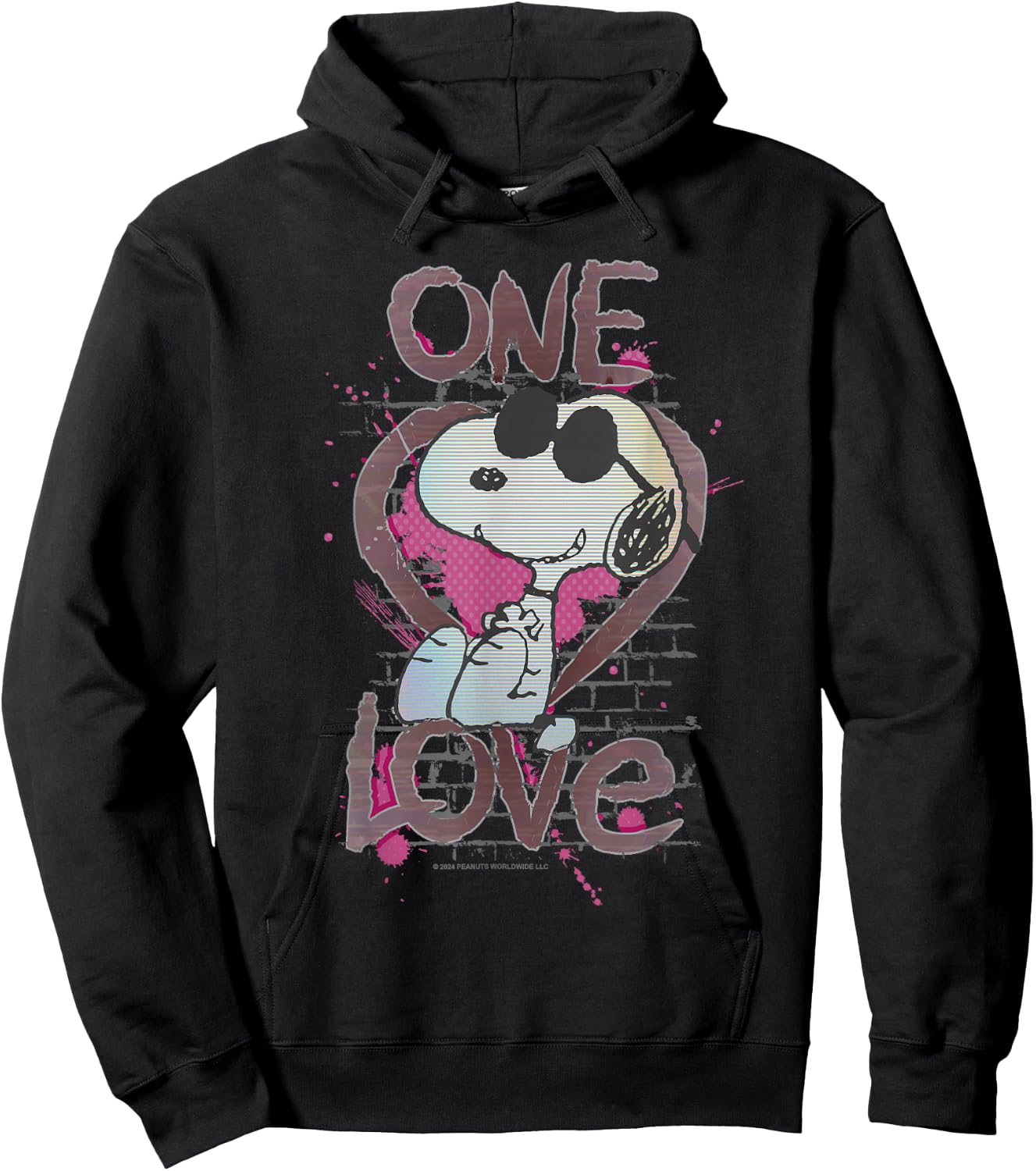 Peanuts Snoopy Joe Cool One Love Glitch Vintage Valentine's Day Hoodie - Hoodie | Black
