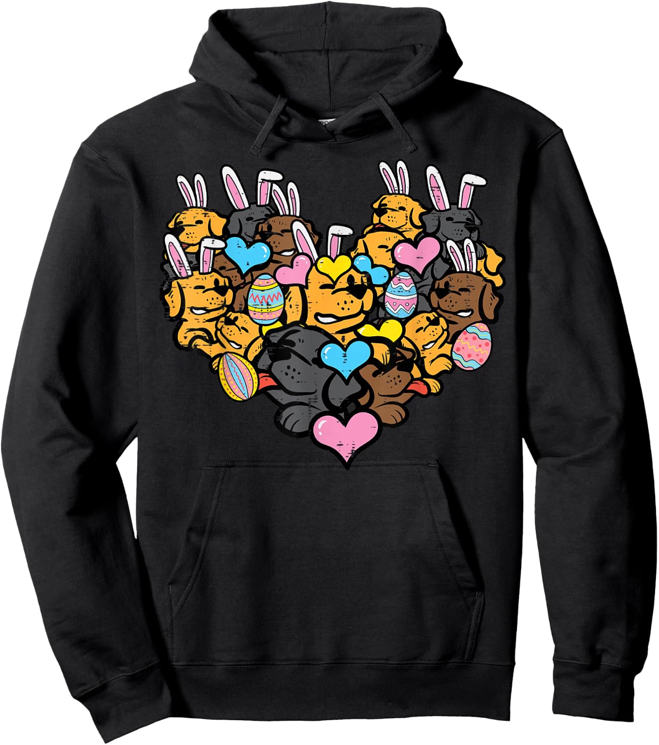 Easter Heart Shape Dog Faces Bunny Eggs Puppy Women Kids Men Hoodie - Hoodie | Black