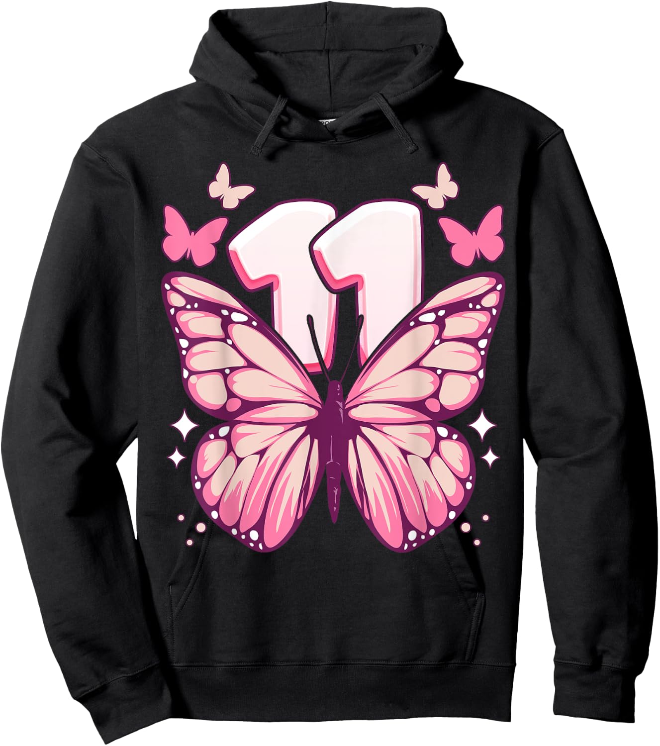 Geburtstagskind 11 Jahre, Schmetterlinge und Nummer 11 Hoodie - Hoodie | Black
