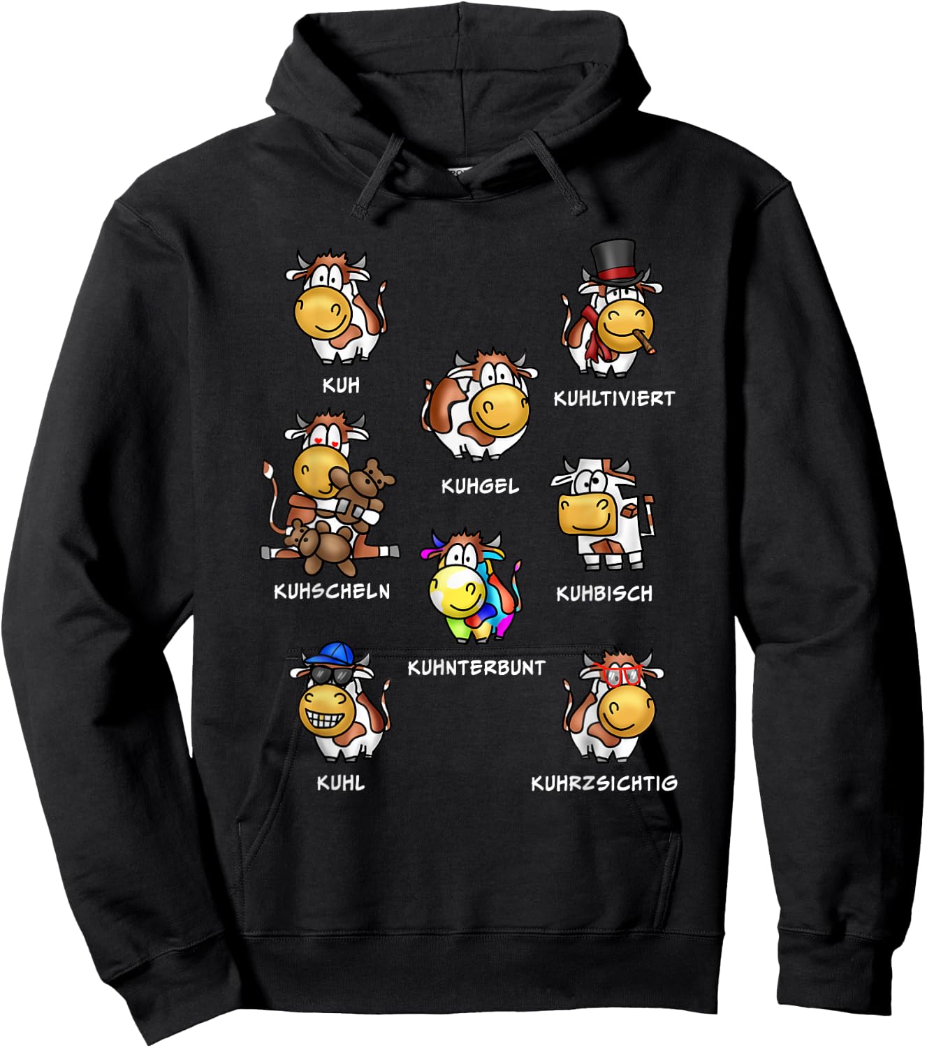 Funny Cows Herd with Wortwitz Word Game Kuhl Cow , black Hoodie - Hoodie | Black