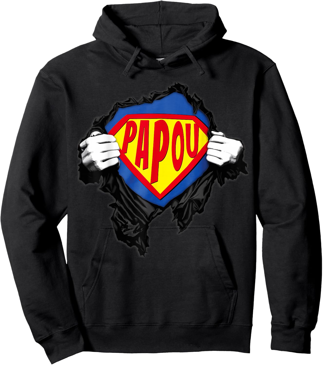 Papou, Superhero Gift Humour Grandfather's Day Papou , Black, S Hoodie - Hoodie | Black