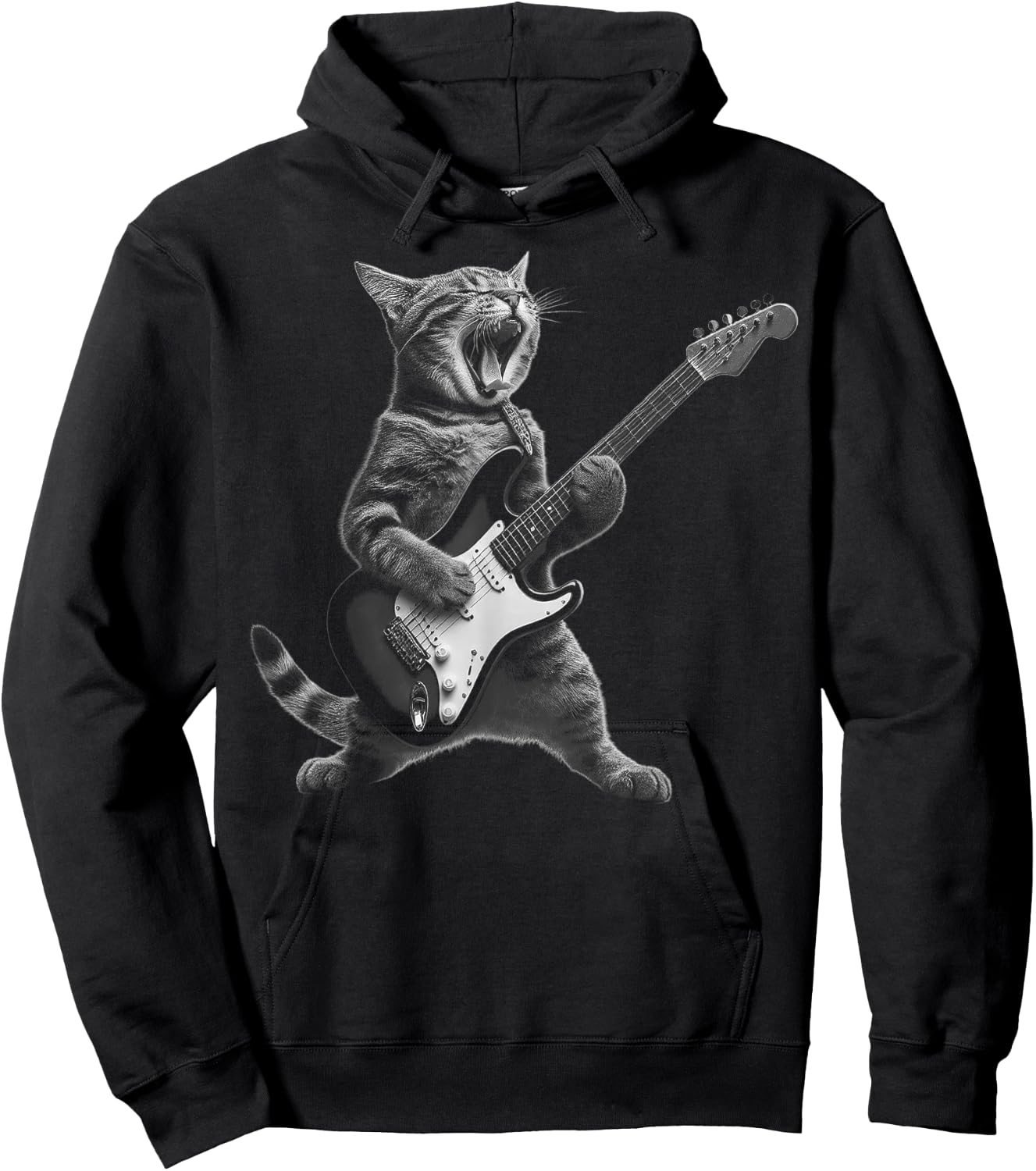 Funny Cat Playing Guitar Rock and Roll Gifts Men Women Kid Hoodie - Hoodie | Black