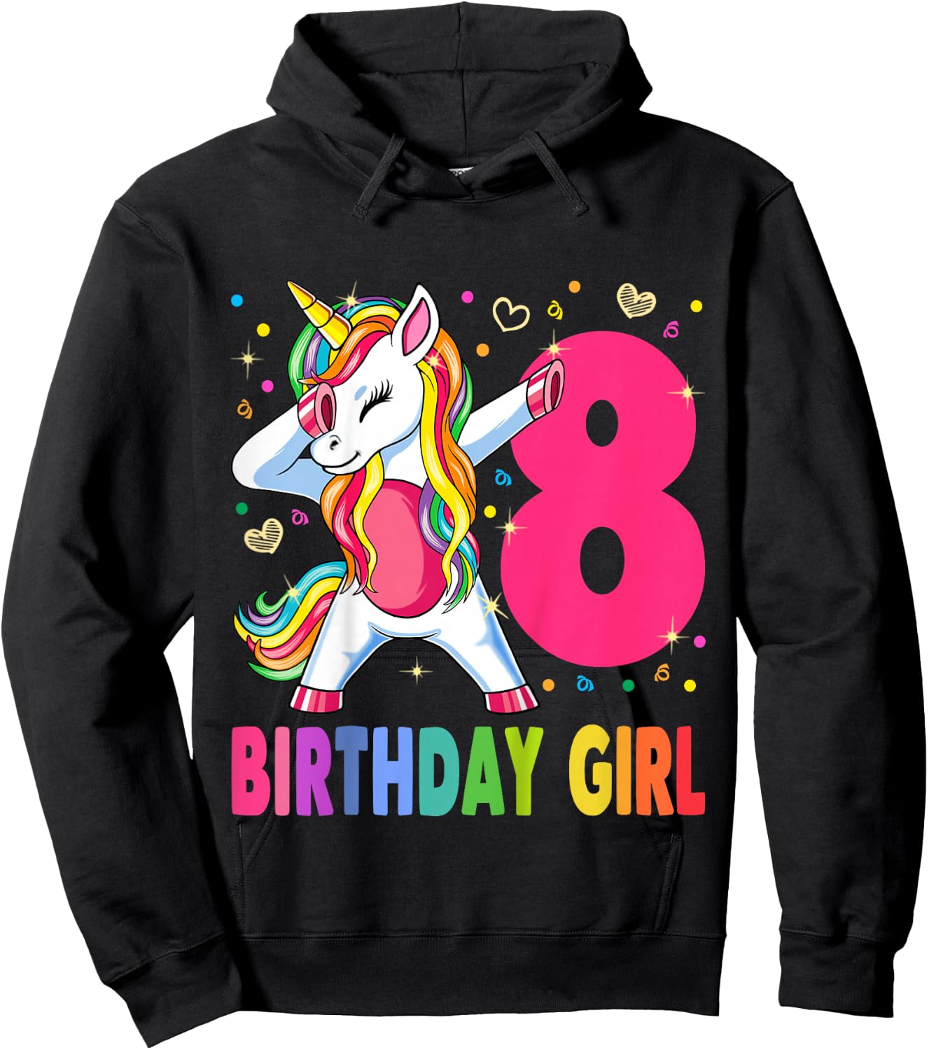 8th Birthday Girl Unicorn Shirt 8th Birthday Outfit Hoodie - Hoodie | Black