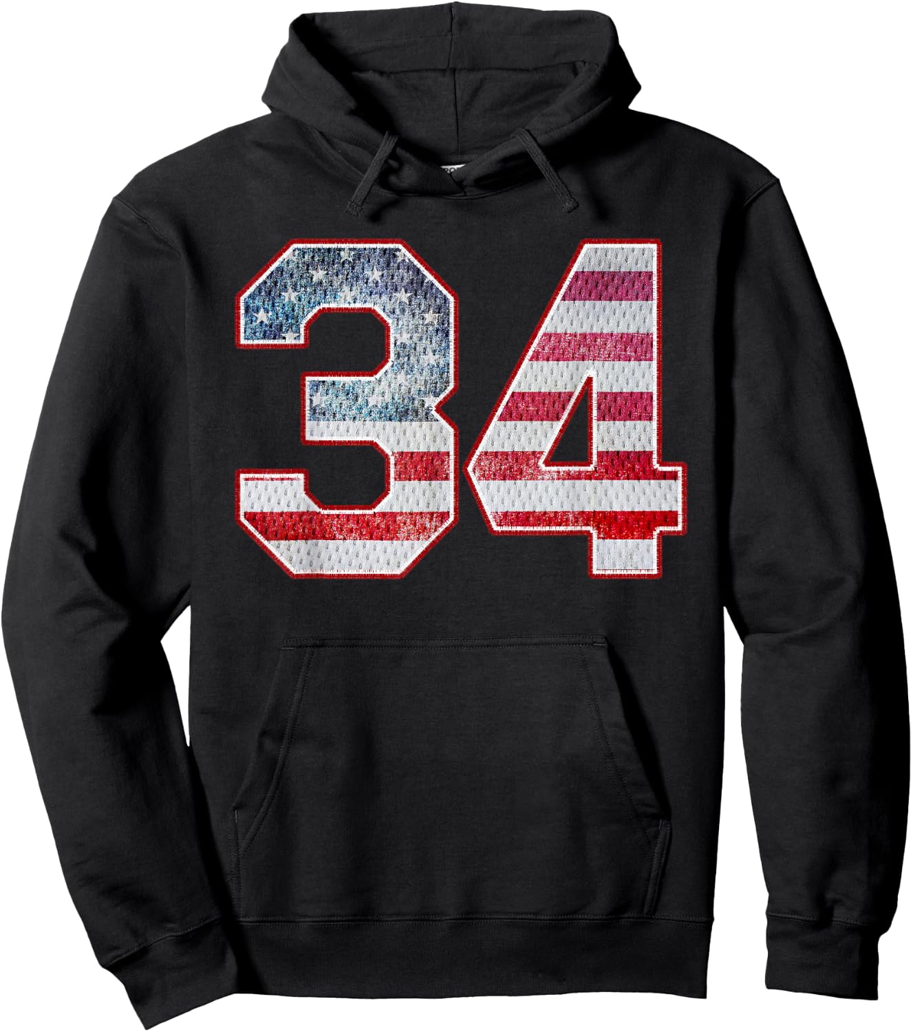 Jersey Player Number 34 Personalized Sports American Flag Hoodie - Hoodie | Black