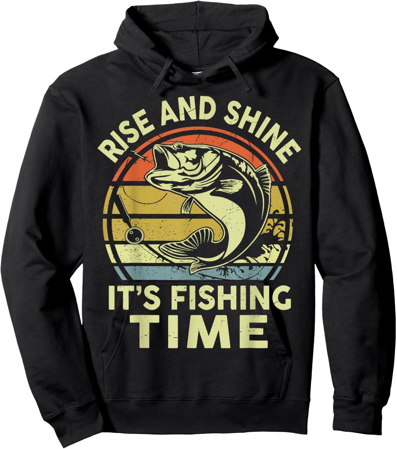 Funny Bass Fish Dad Rise Shine Its Fishing Time Adult Humor Hoodie - Hoodie | Black