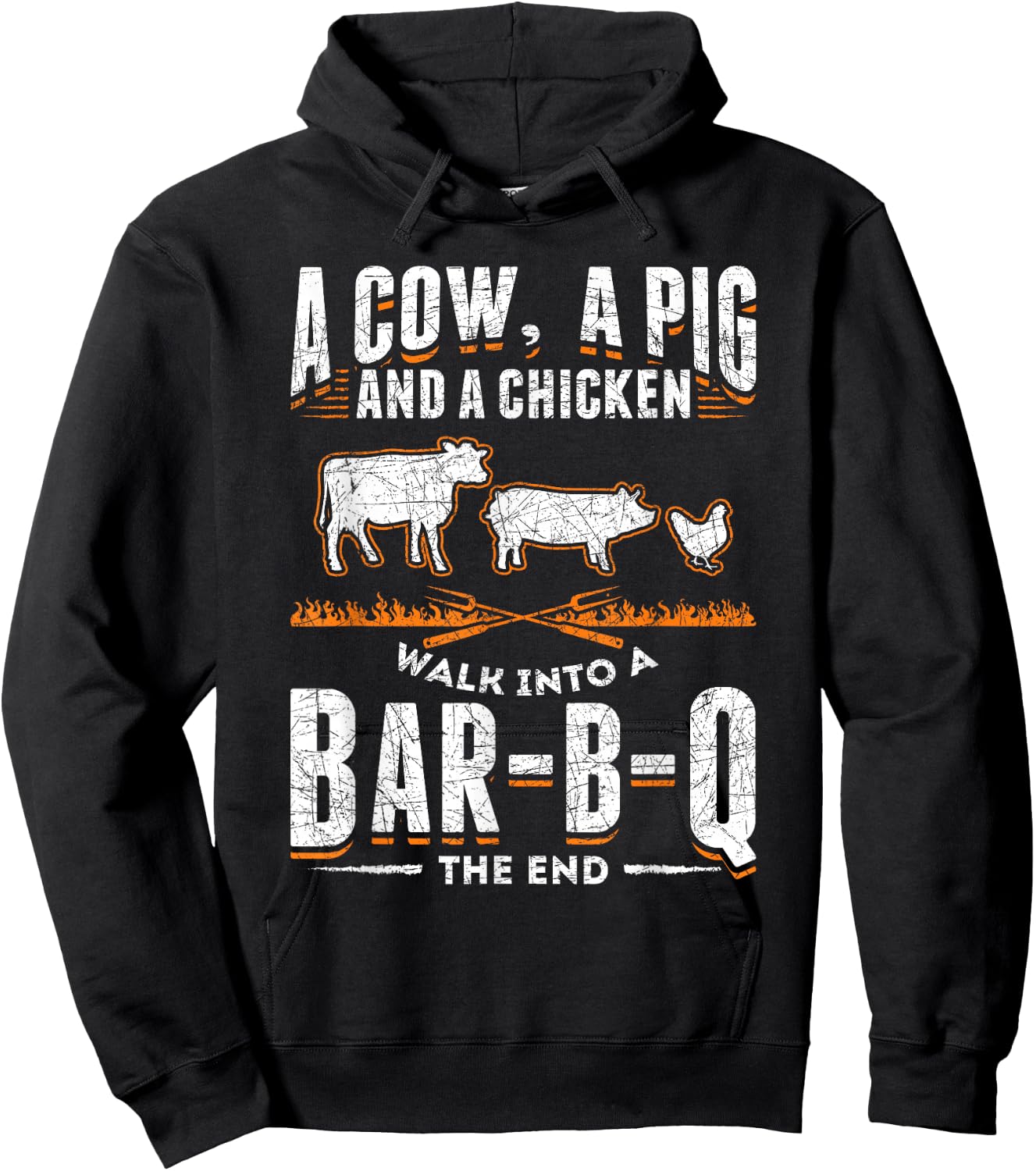 A Cow A Pig And A Chicken Walk Into A Bar B Q The End BBQ Hoodie - Hoodie | Black