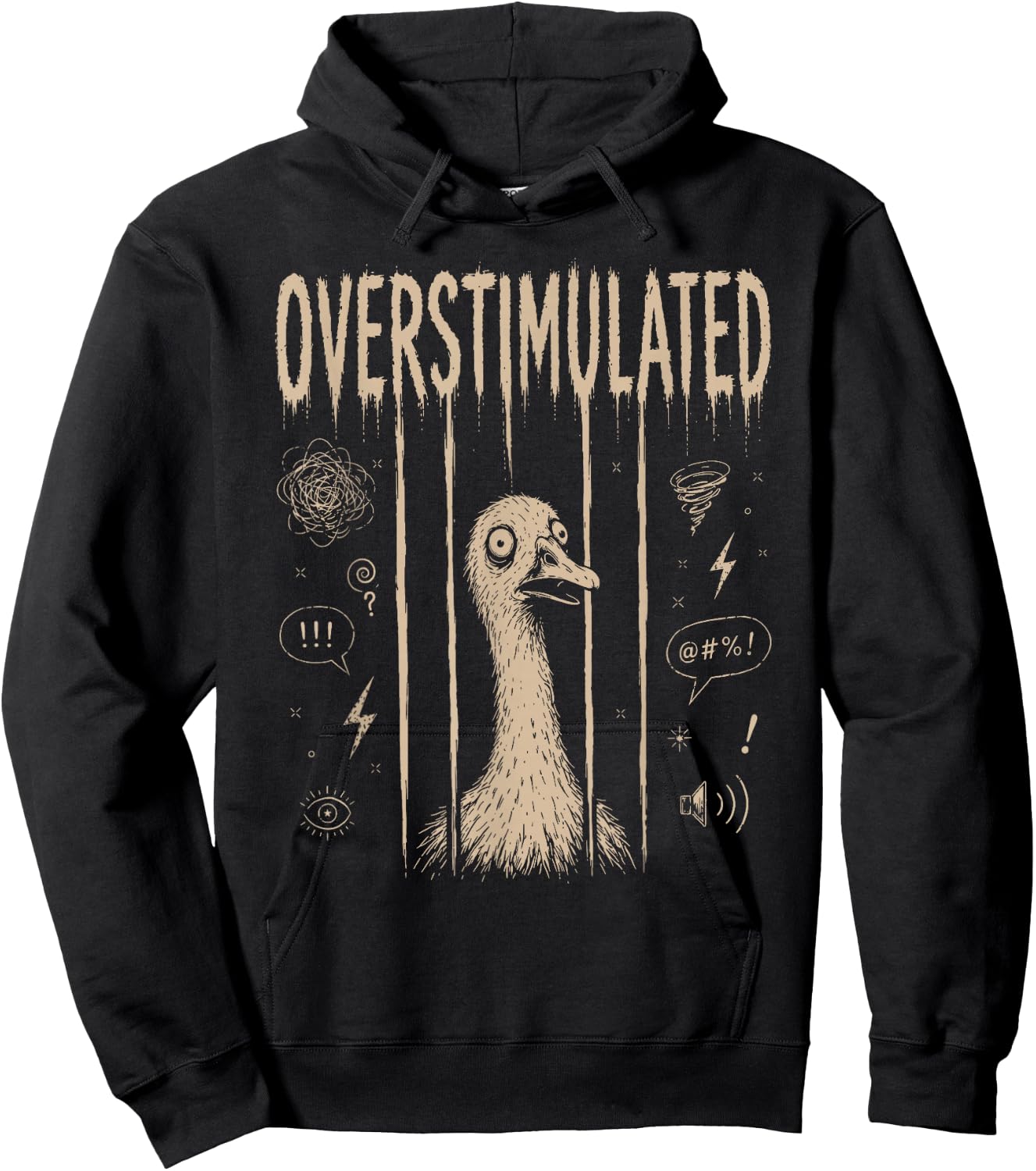 Overstimulated Silly Goose Funny Stressed Animal Mood Hoodie - Hoodie | Black