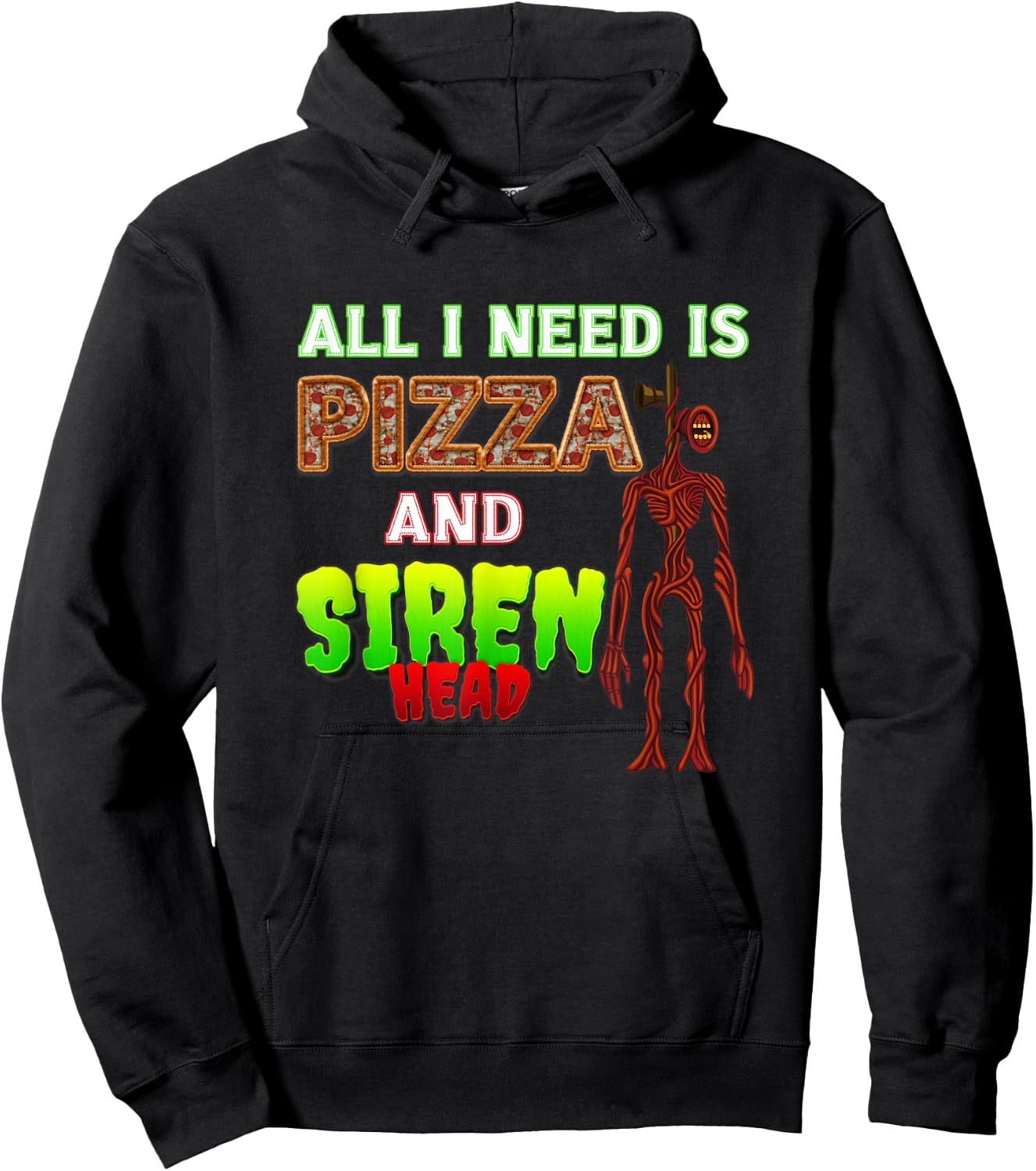 Scary Love Siren Head and Pizza Hoodie - Hoodie | Black