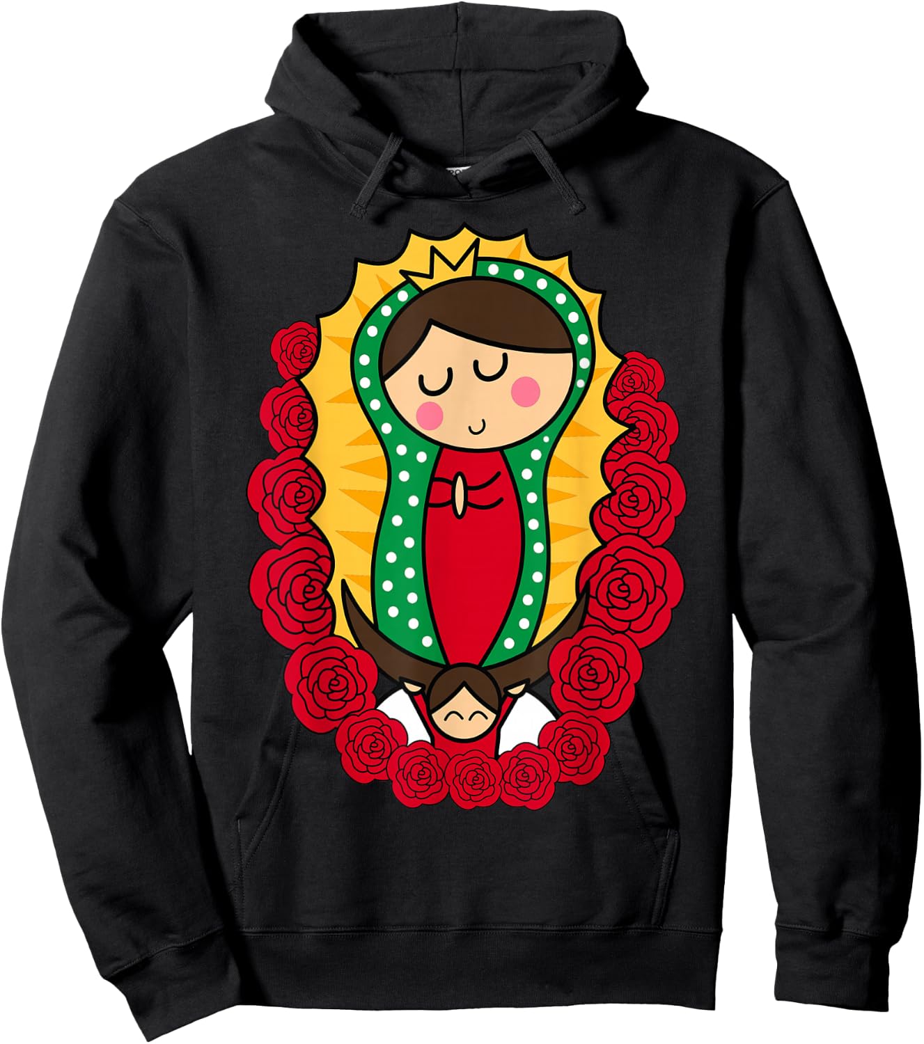 Saint Virgin Mary Cartoon Cute Chibi Christian Religious Hoodie - Hoodie | Black