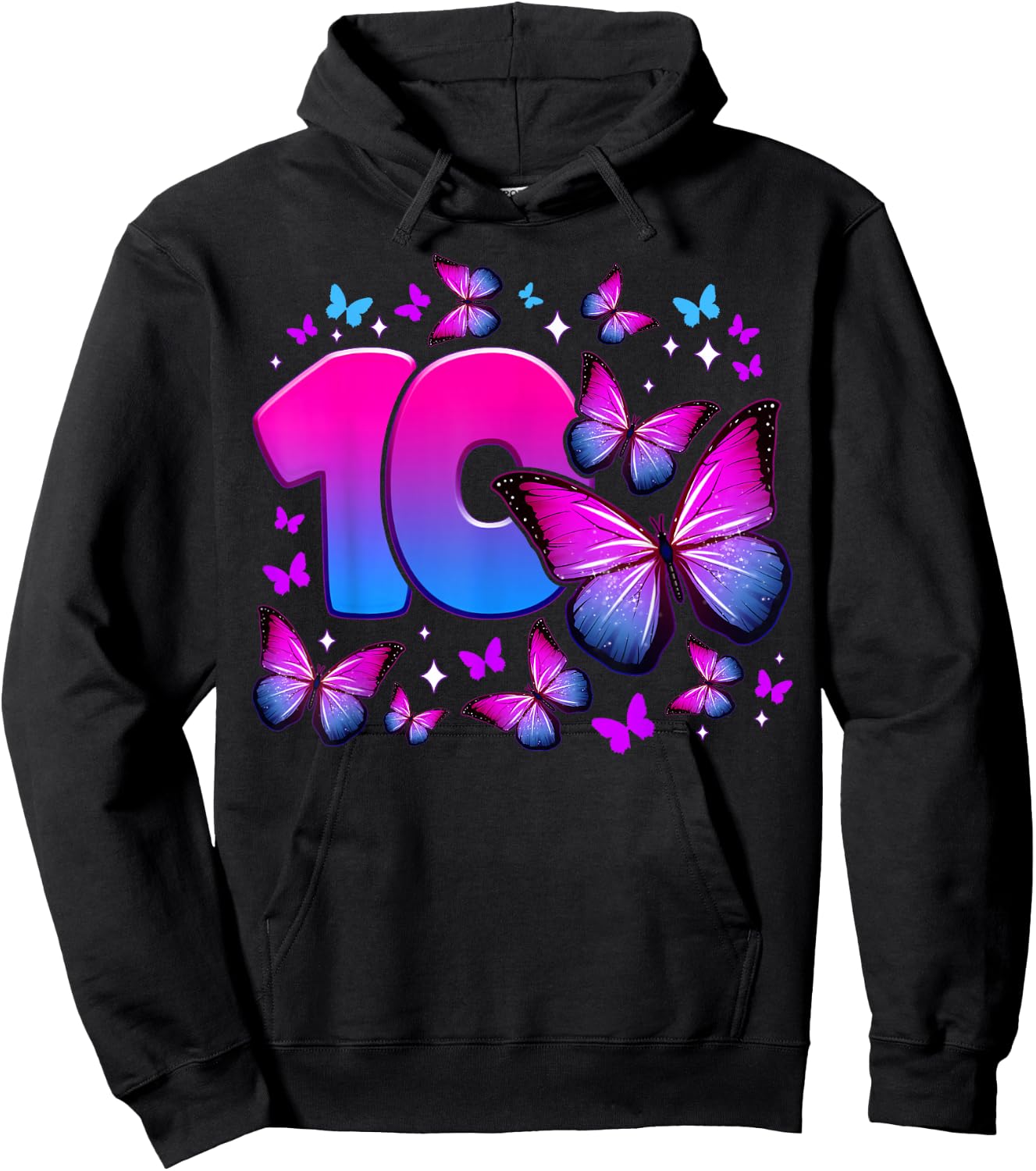 Birthday Girl 10 Years Old Butterfly Number 10 Hoodie - Hoodie | Black