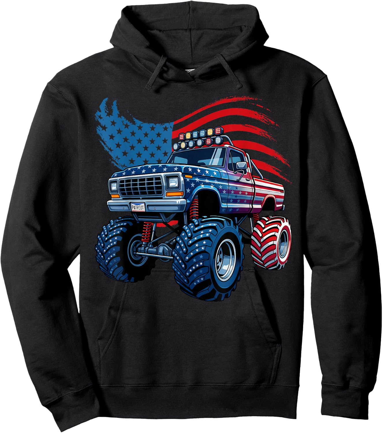 4th of July Monster Truck American Flag Boys Kids Toddler Hoodie - Hoodie | Black