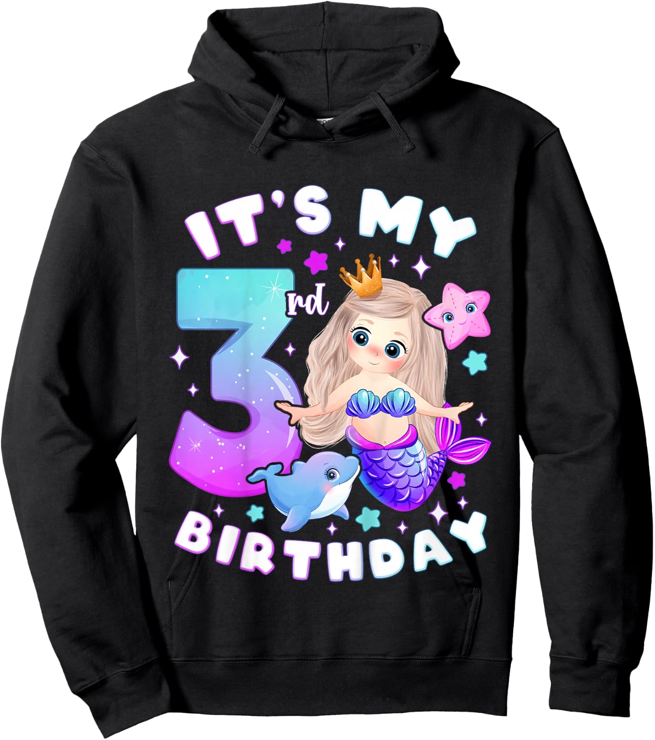 3rd Birthday Girl 3 Years Mermaid Number 3 Hoodie - Hoodie | Black