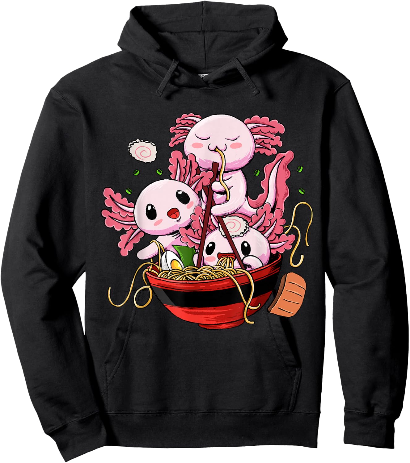 Axolotl Ramen Shirt - Kawaii Anime Axolotl Eating Ramen Hoodie - Hoodie | Black