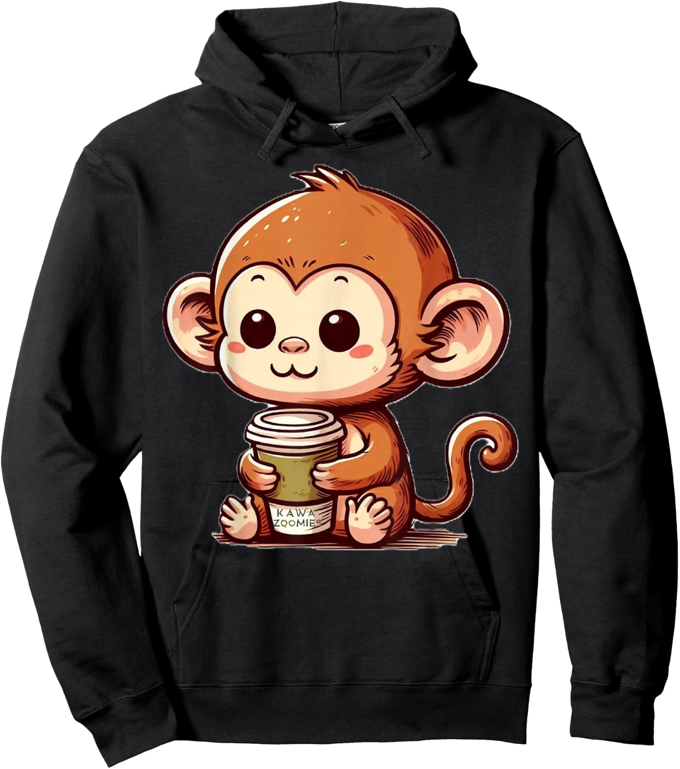 Baby Monkey with Coffee Hoodie - Hoodie | Black
