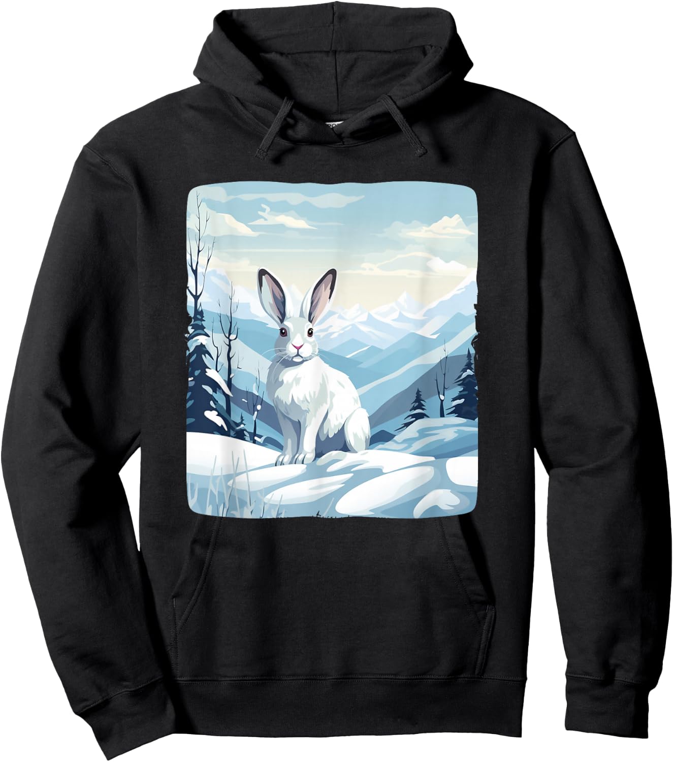 Cool Snow Mountains with Rabbit Animals for Snowshoe Rabbits Hoodie - Hoodie | Black
