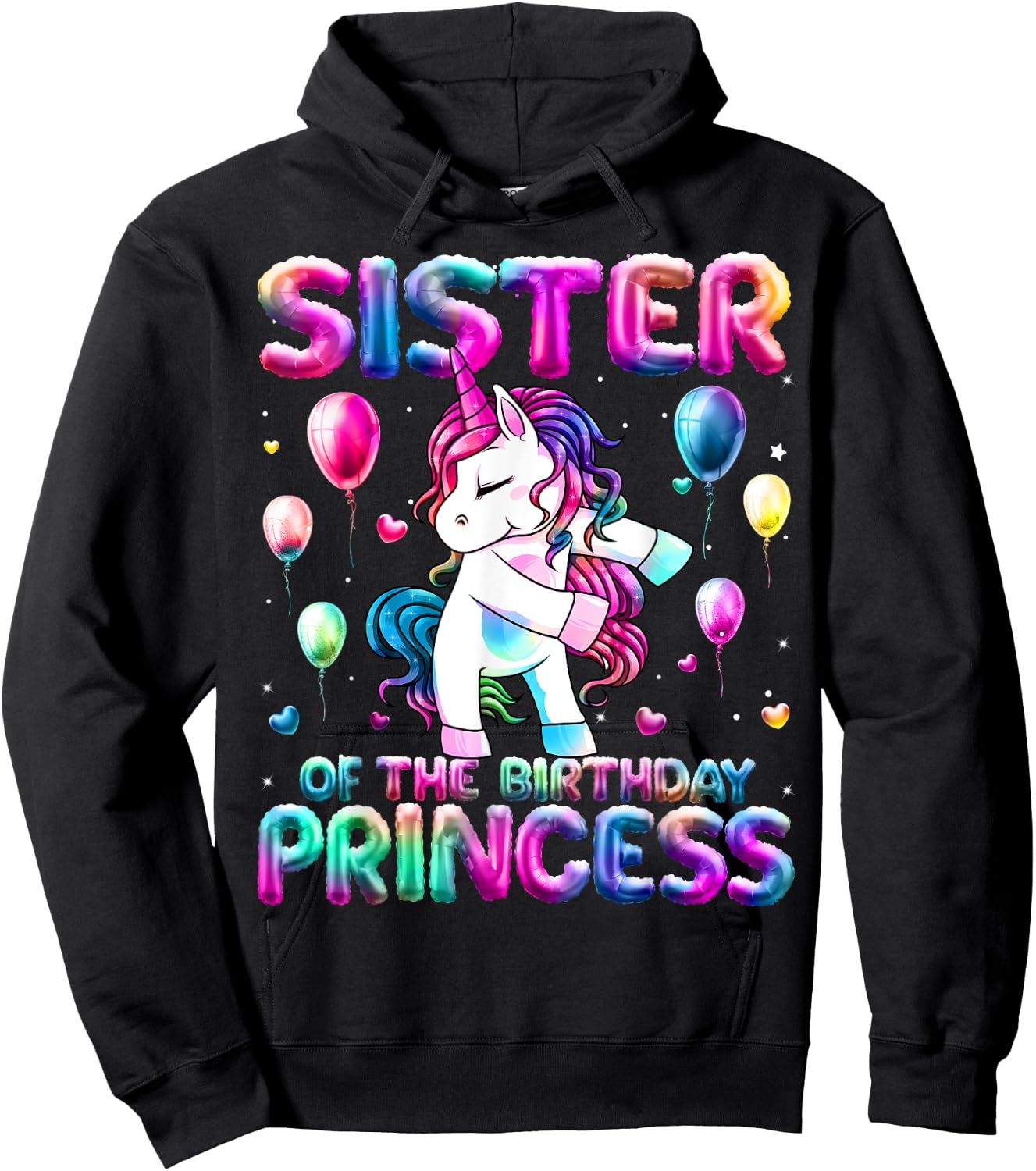 Sister of the Birthday Princess Girl Flossing Unicorn Sister Hoodie - Hoodie | Black