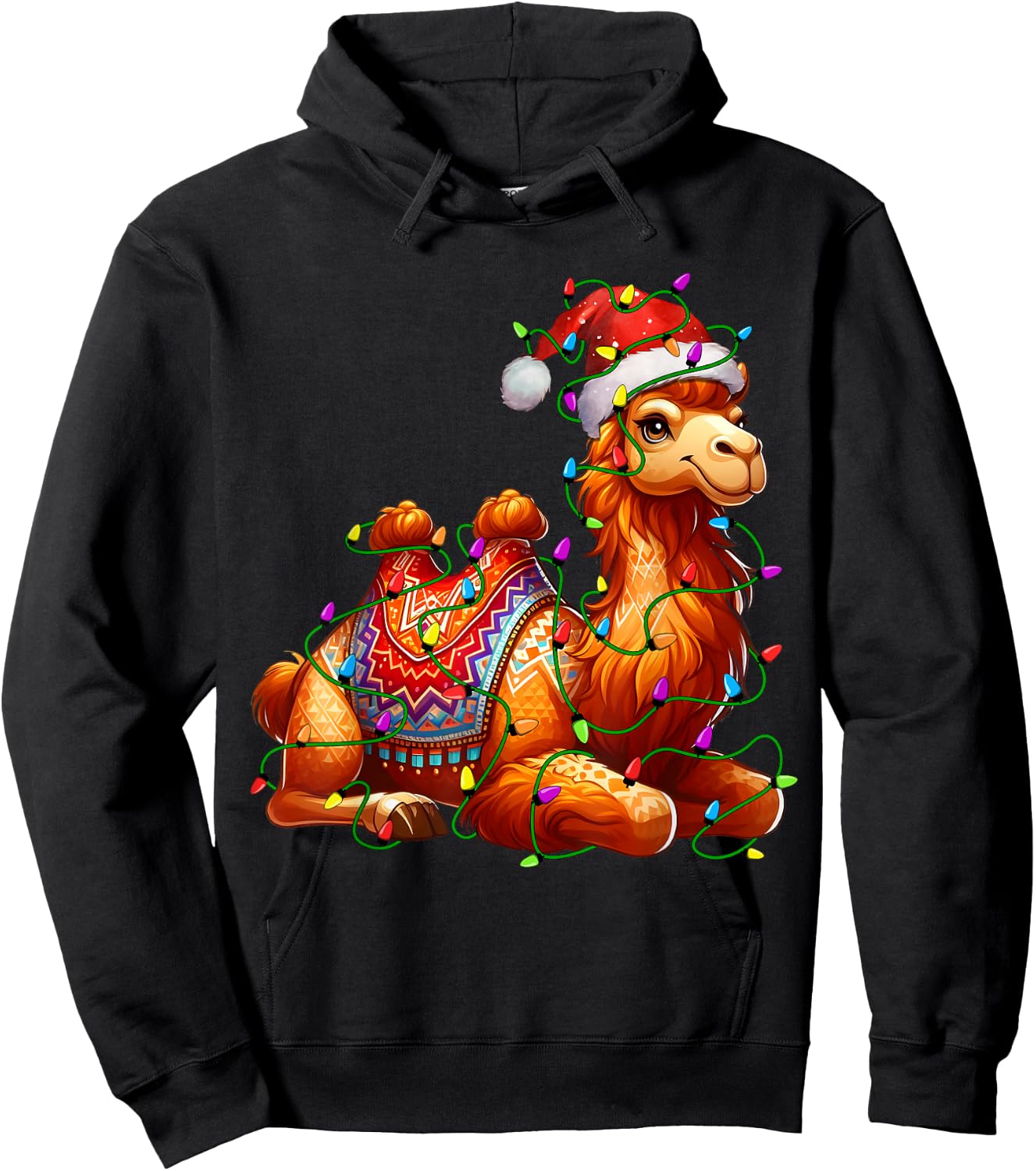 Camel Santa Christmas Tree Lighting Xmas Funny Hoodie - Hoodie | Black