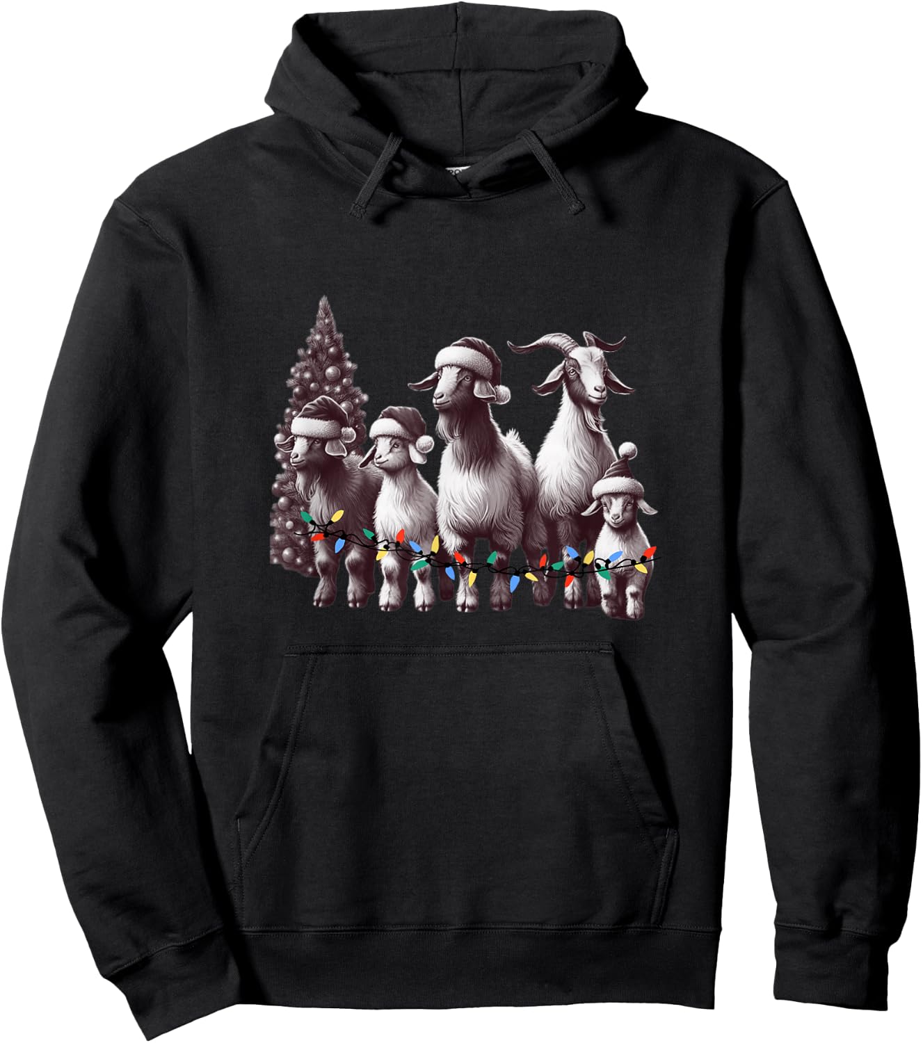 Christmas Goat with Santa Hat Goats Christmas Farmer Hoodie - Hoodie | Black
