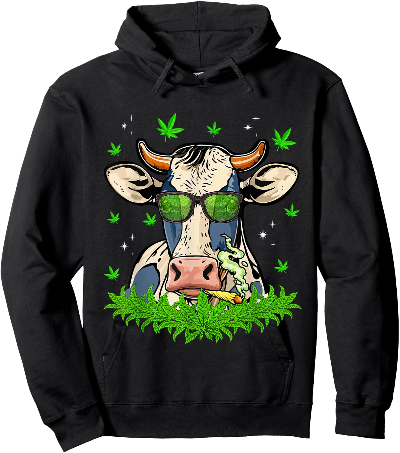 Funny Cow Smoking Weed Sunflower Animals Farming Dad Papa Hoodie - Hoodie | Black