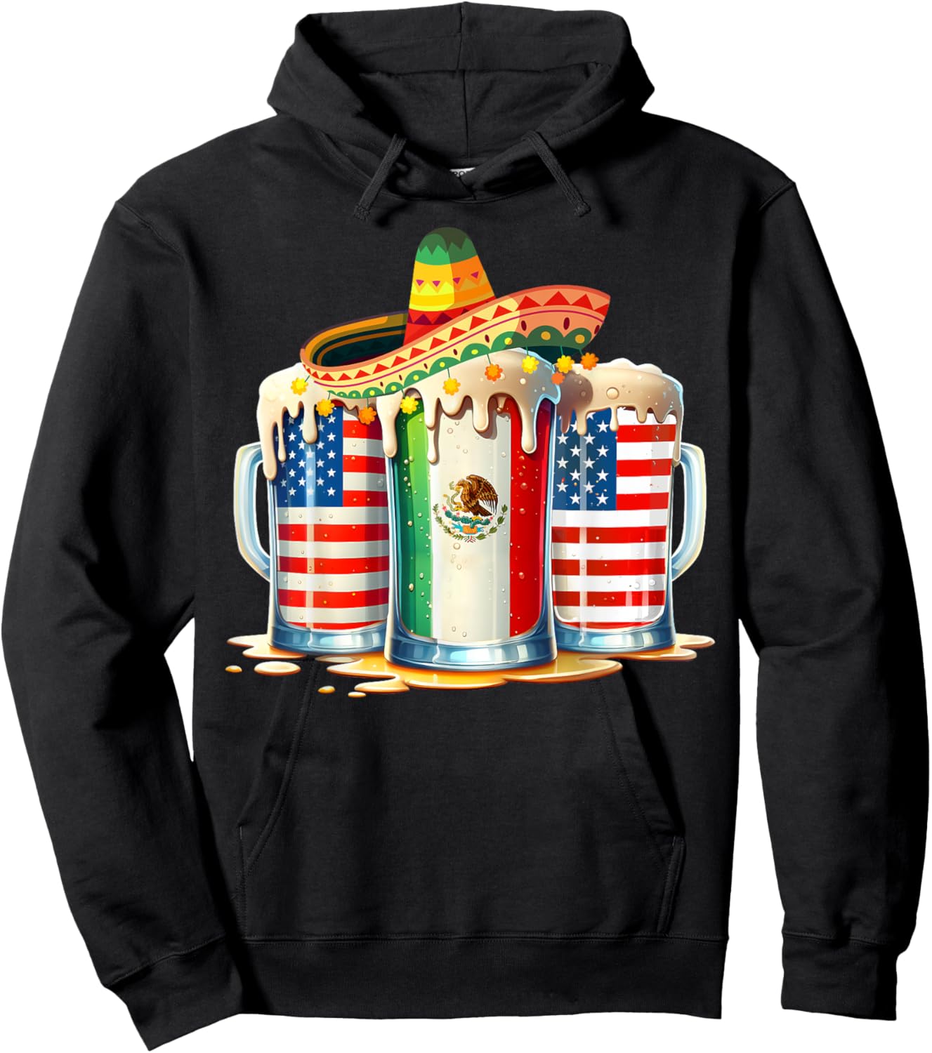Cinco de Mayo Beer Mexican USA Flag Drinking Party Men Women Hoodie - Hoodie | Black
