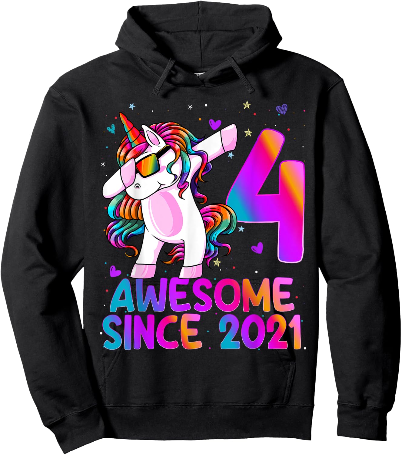 Dabbing Unicorn 4 Year Old 4th Birthday Girl Unicorn Party Hoodie - Hoodie | Black