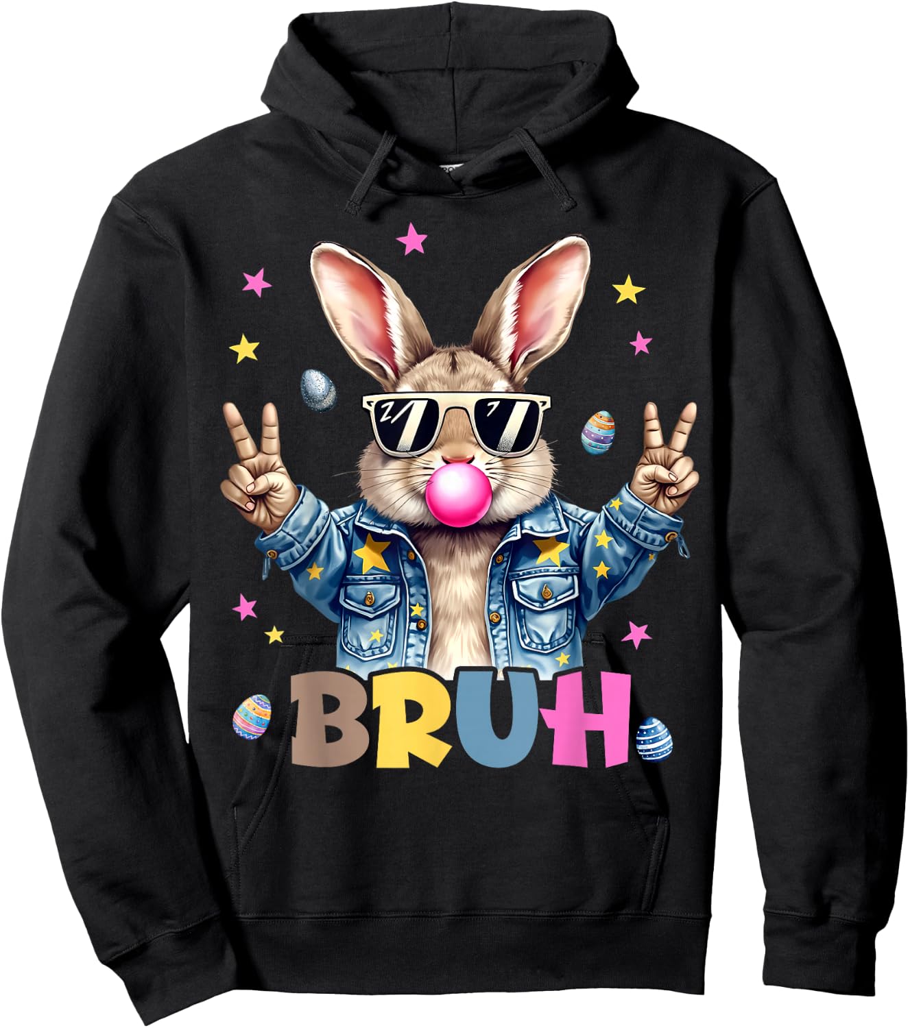 Bruh Meme Easter Day Funny Bunny Eggs Teens Boys Kids Men Hoodie - Hoodie | Black