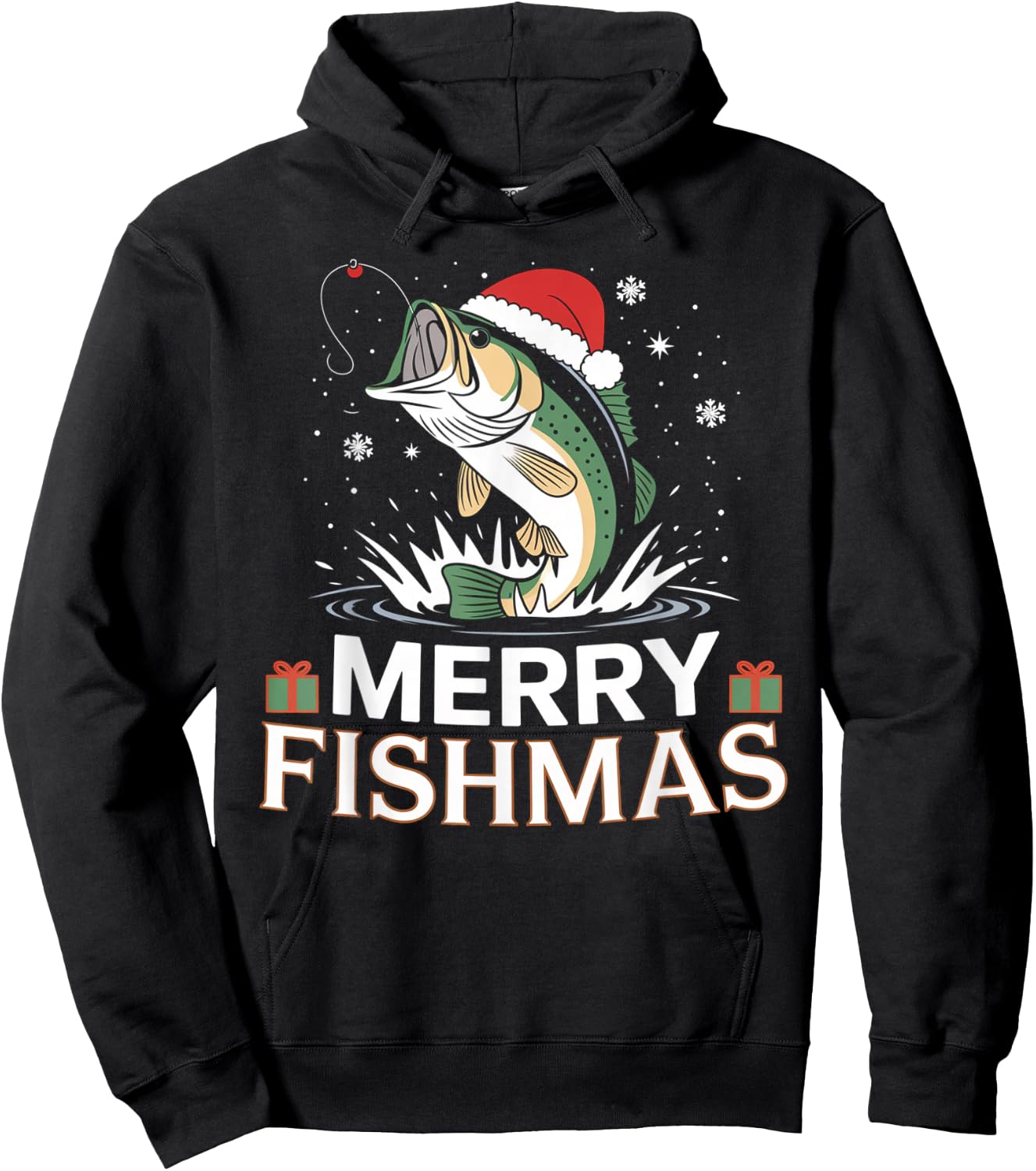 Merry Fishmas, Funny Fishing Design for Christmas , Black, S Hoodie - Hoodie | Black